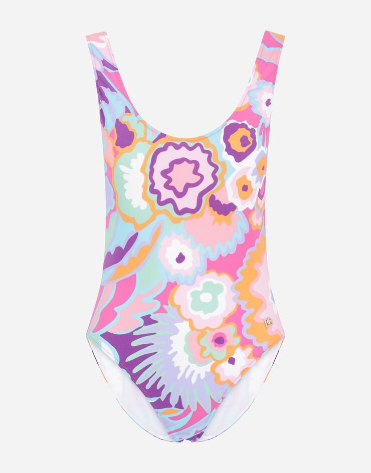 60s-print racing swimsuit - 1