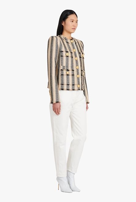 Ecru and black cotton piqué jacket - 7