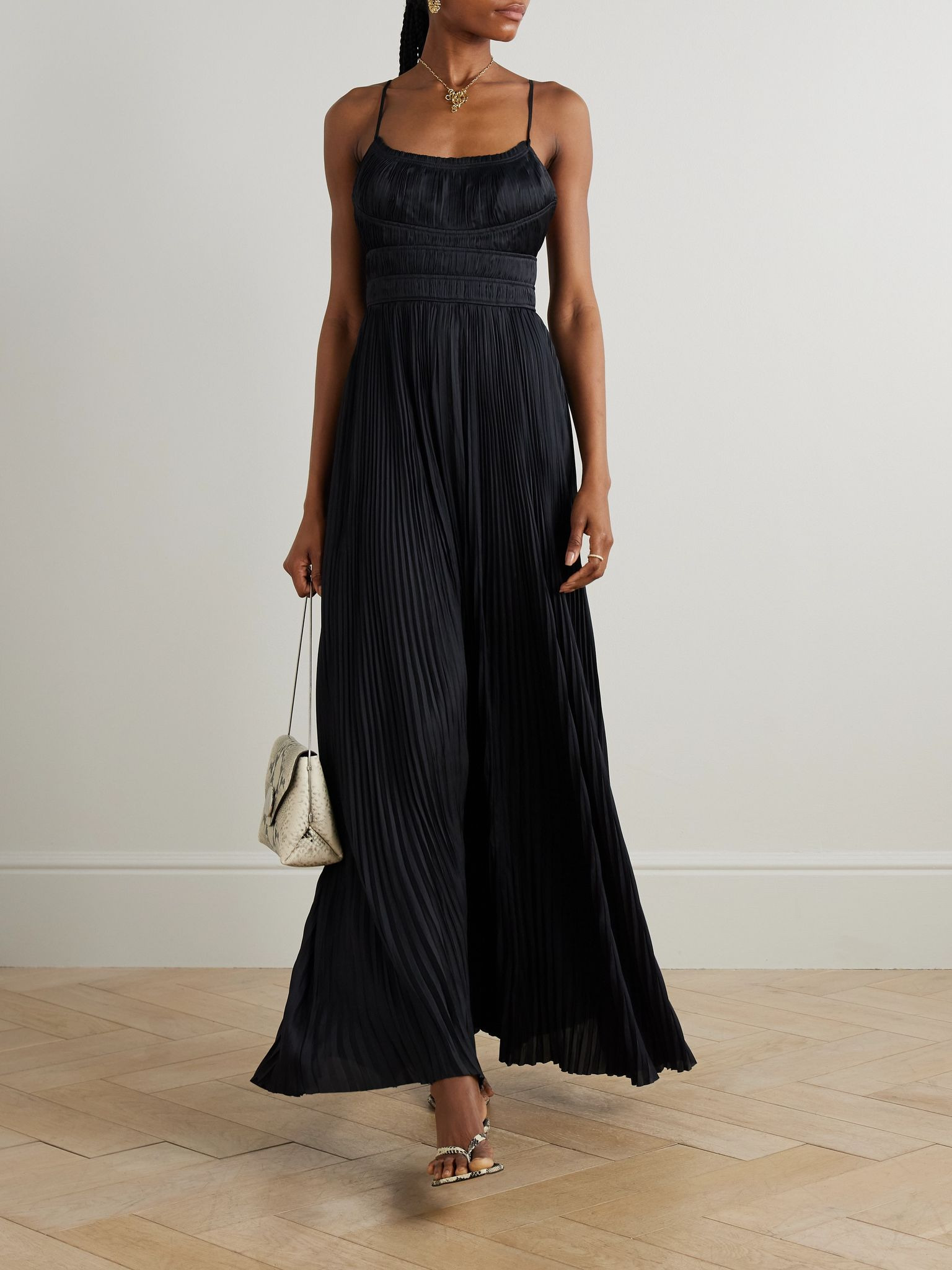 Reine plissé-satin gown Black - 2
