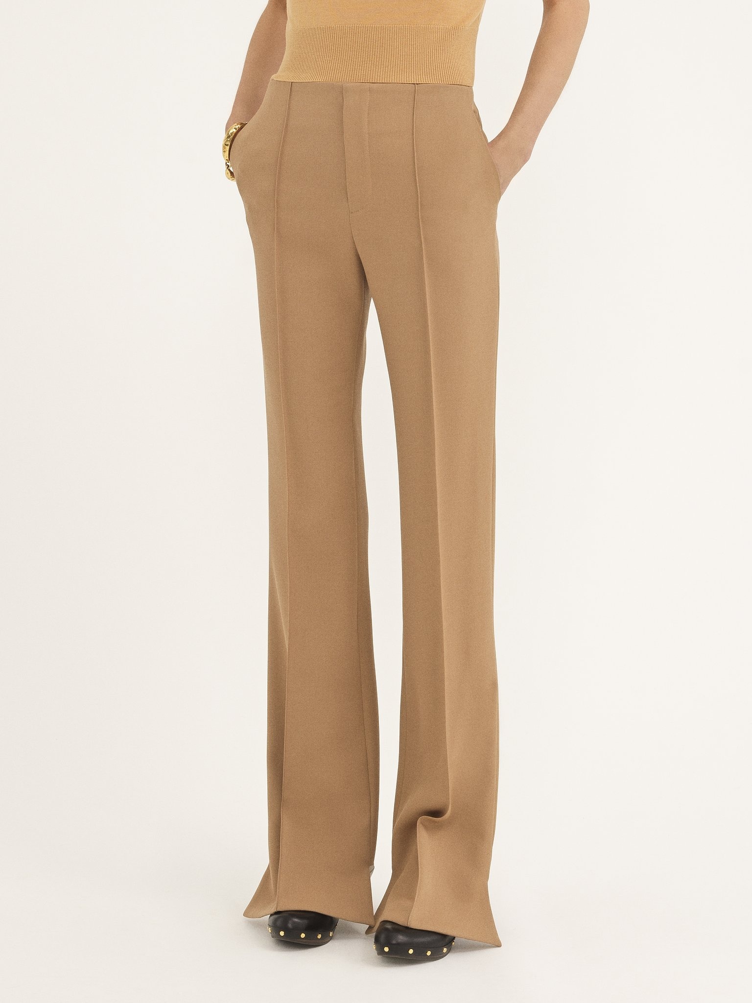 BROKEN-HEEL SLIM PANTS IN WOOL GRAIN DE POUDRE - 4
