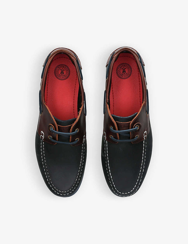 Barbour Wake logo-debossed leather boat shoes outlook
