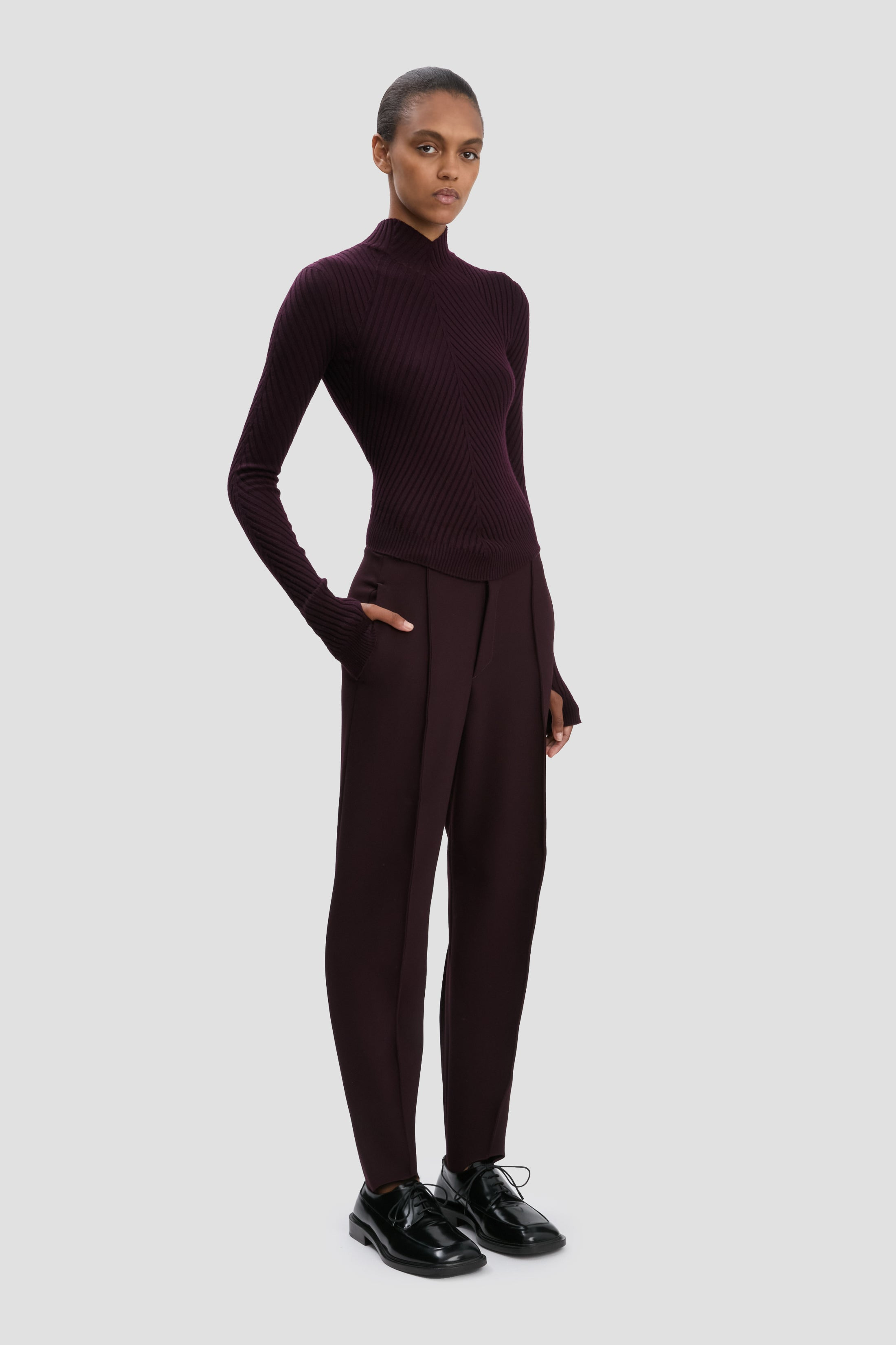 Slim Sculptural Trouser In Deep Mahogany - 3