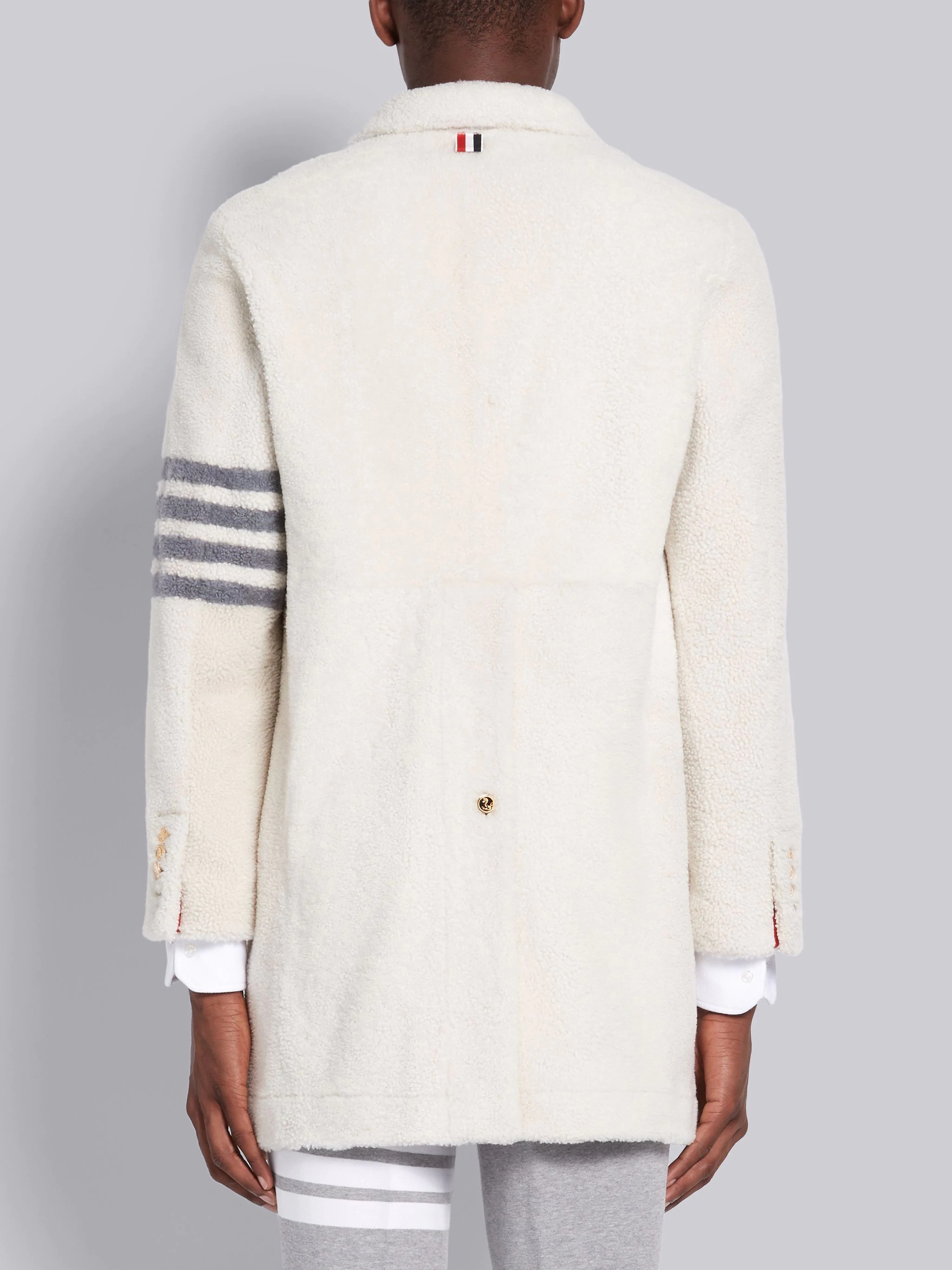 White Dyed Shearling 4-Bar Sack Overcoat - 3