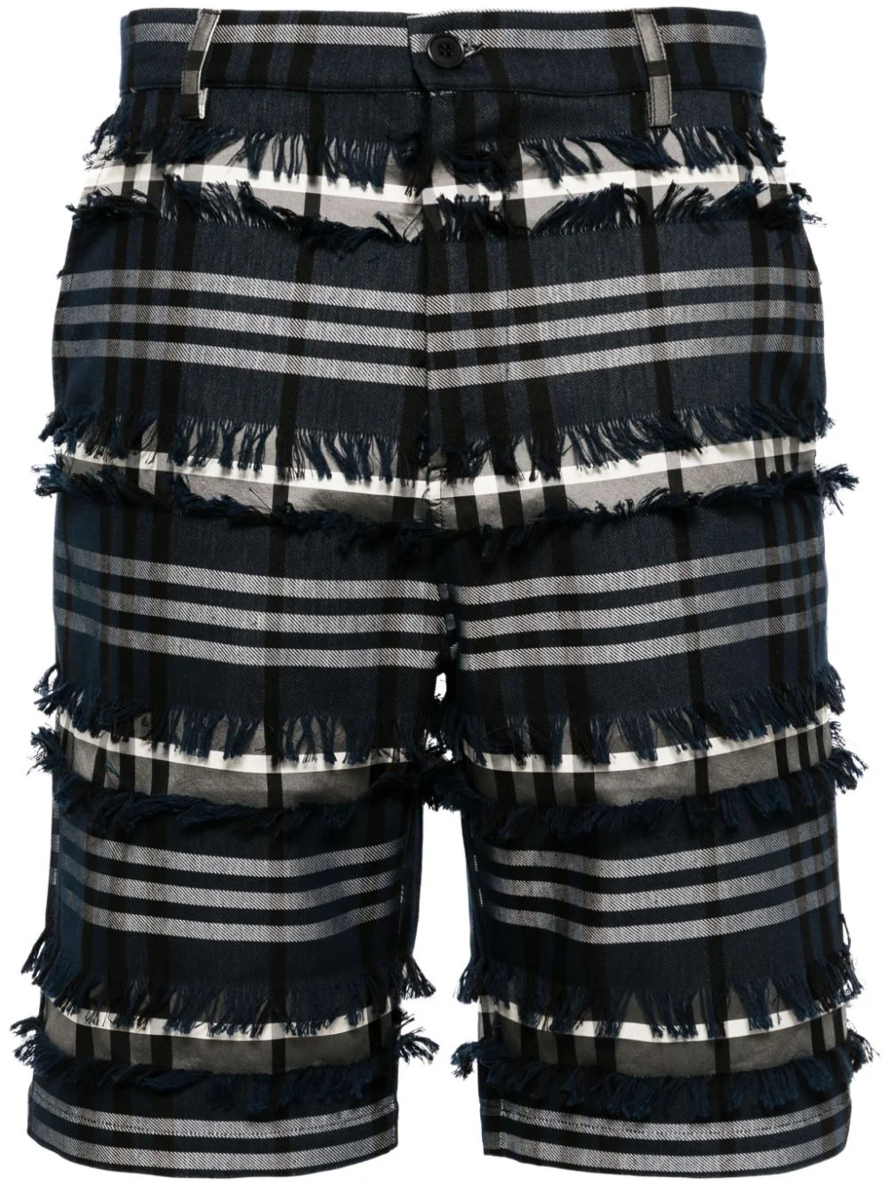 check-print frayed shorts - 1