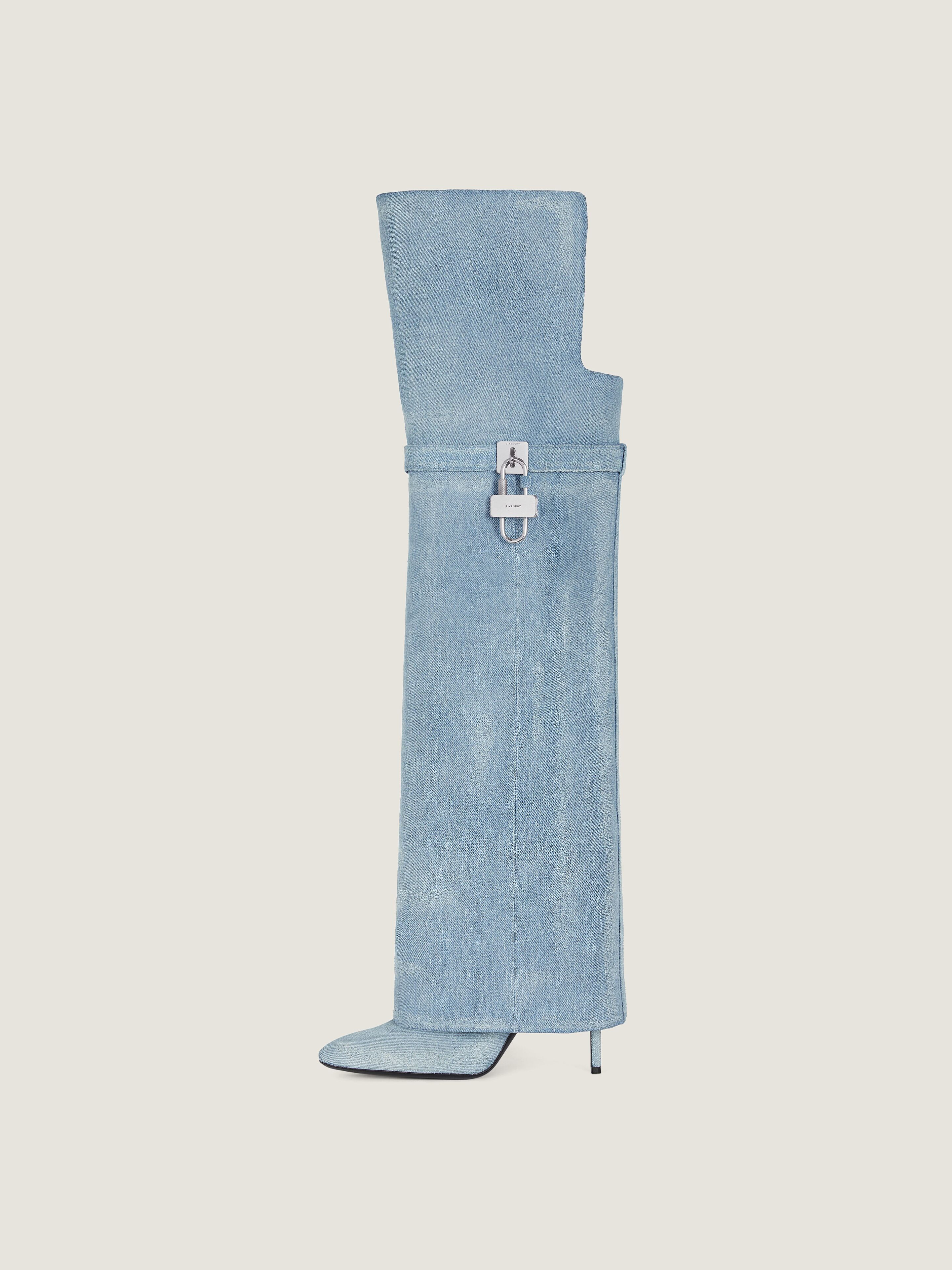 SHARK LOCK STILETTO OVER-THE-KNEE BOOTS IN WASHED DENIM - 2