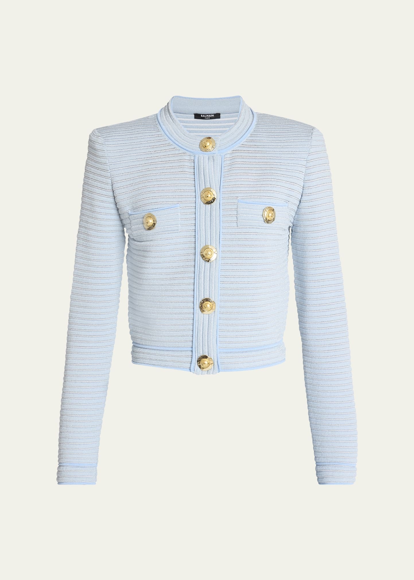 Buttoned Striped Knit Crop Cardigan - 1