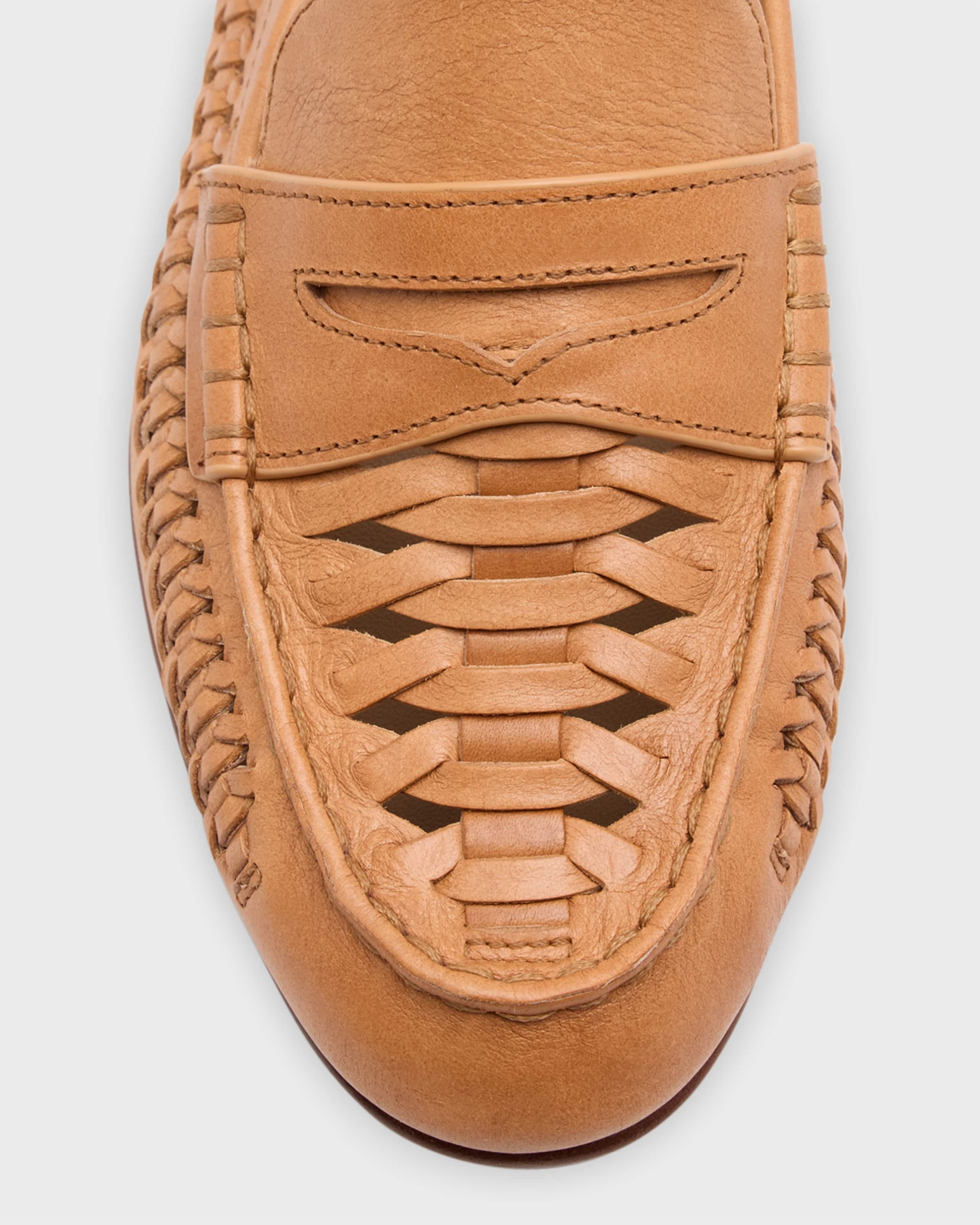 Woven Leather Penny Loafers - 4