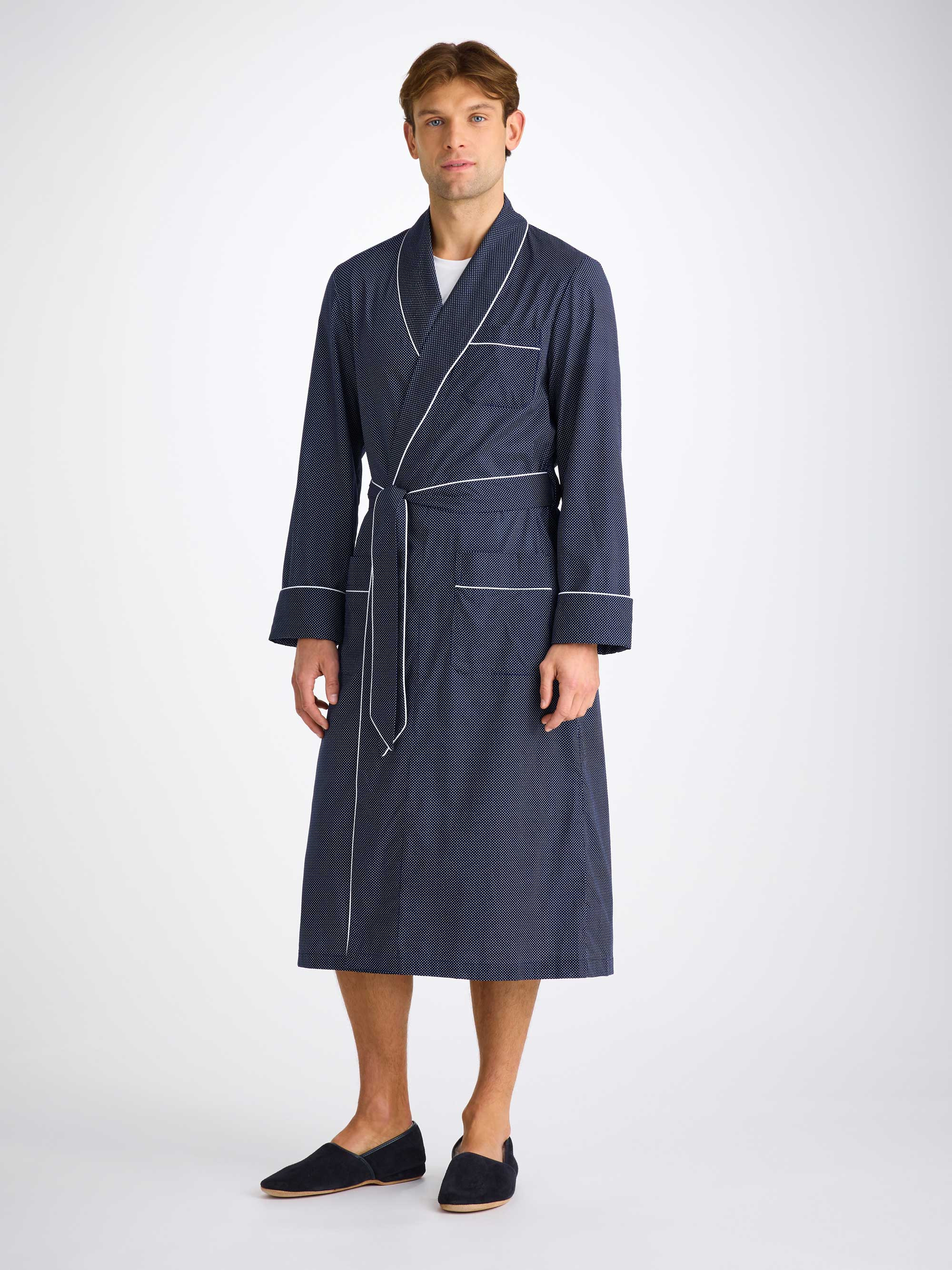 Men's Dressing Gown Plaza 21 Cotton Batiste Navy - 3