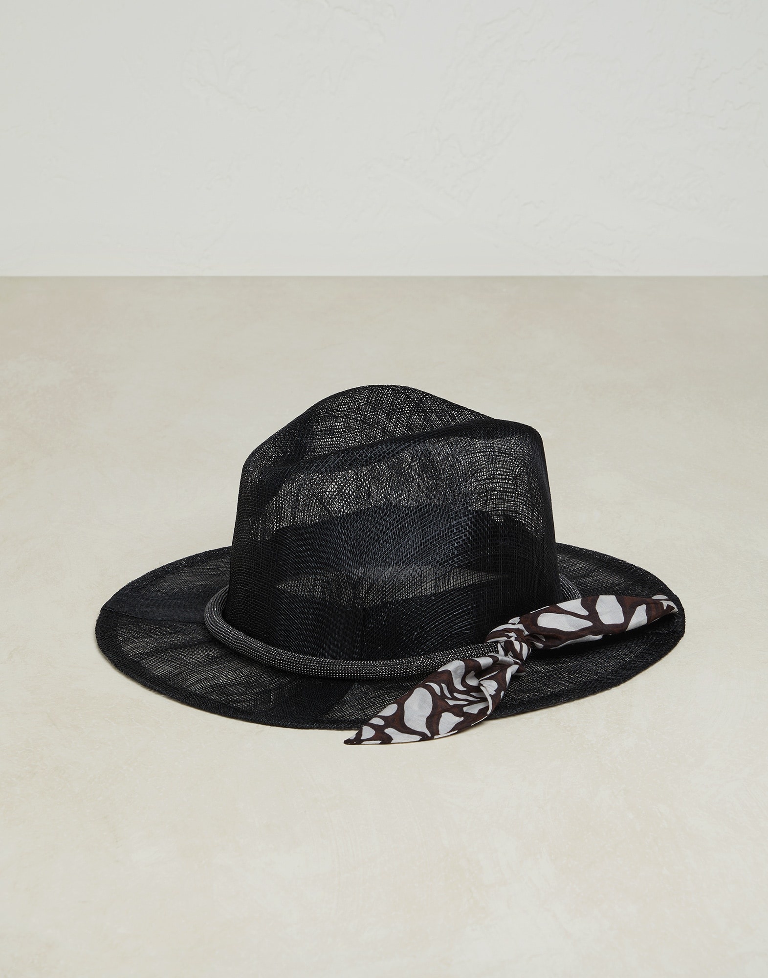 Abacá hat with band in ramage print poplin and monili - 1