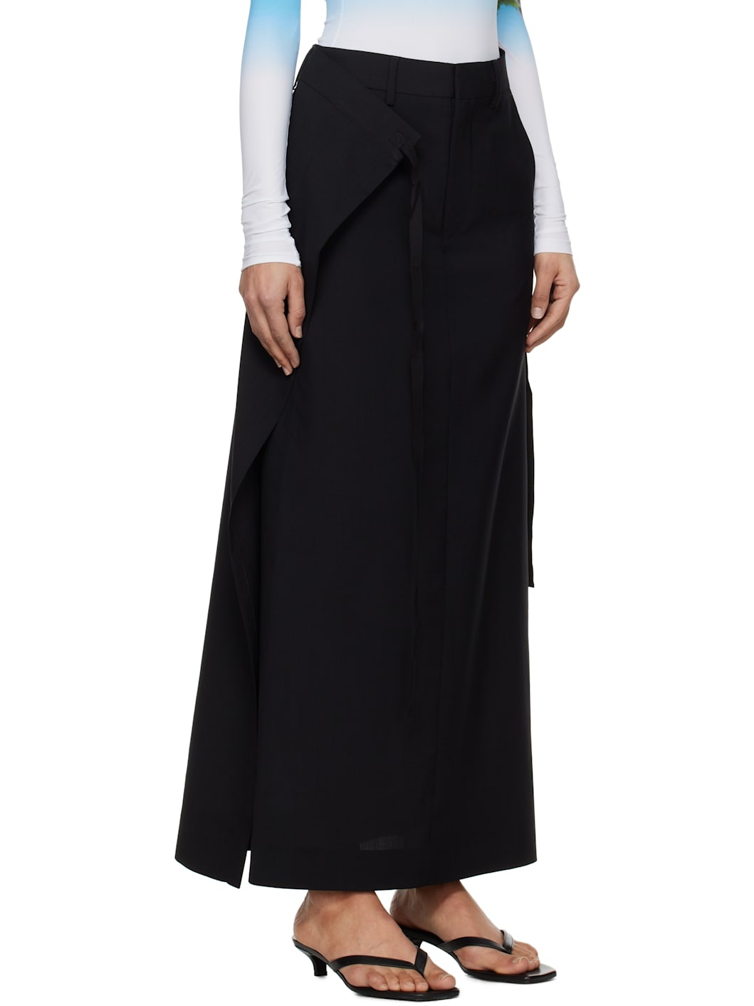 Black Tailoring Wool Canvas Tie Maxi Skirt - 2
