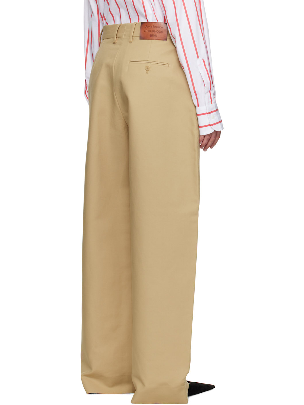 Beige Tailored Satin Trousers - 3