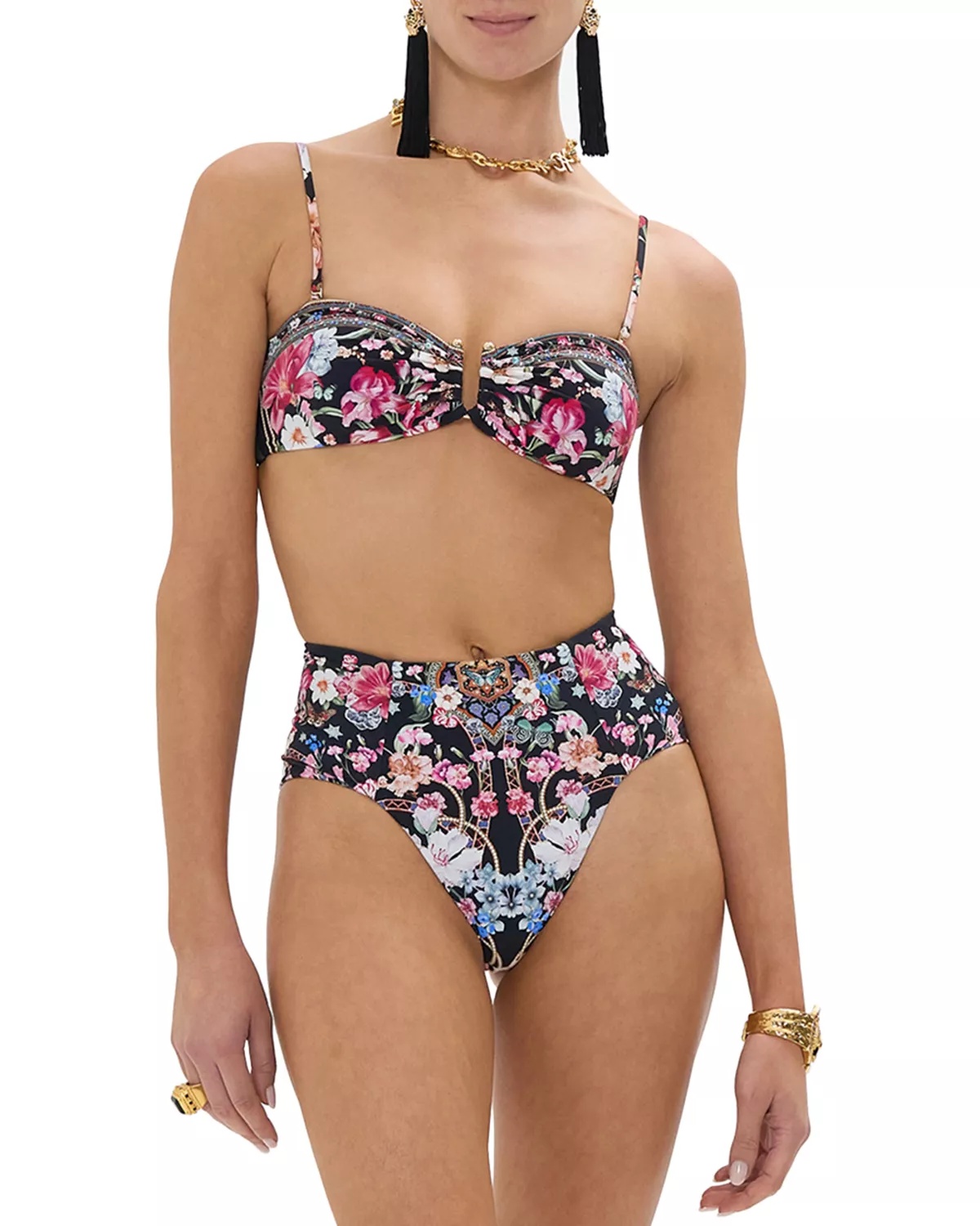 Floral Print Bandeau Bikini Top - 4