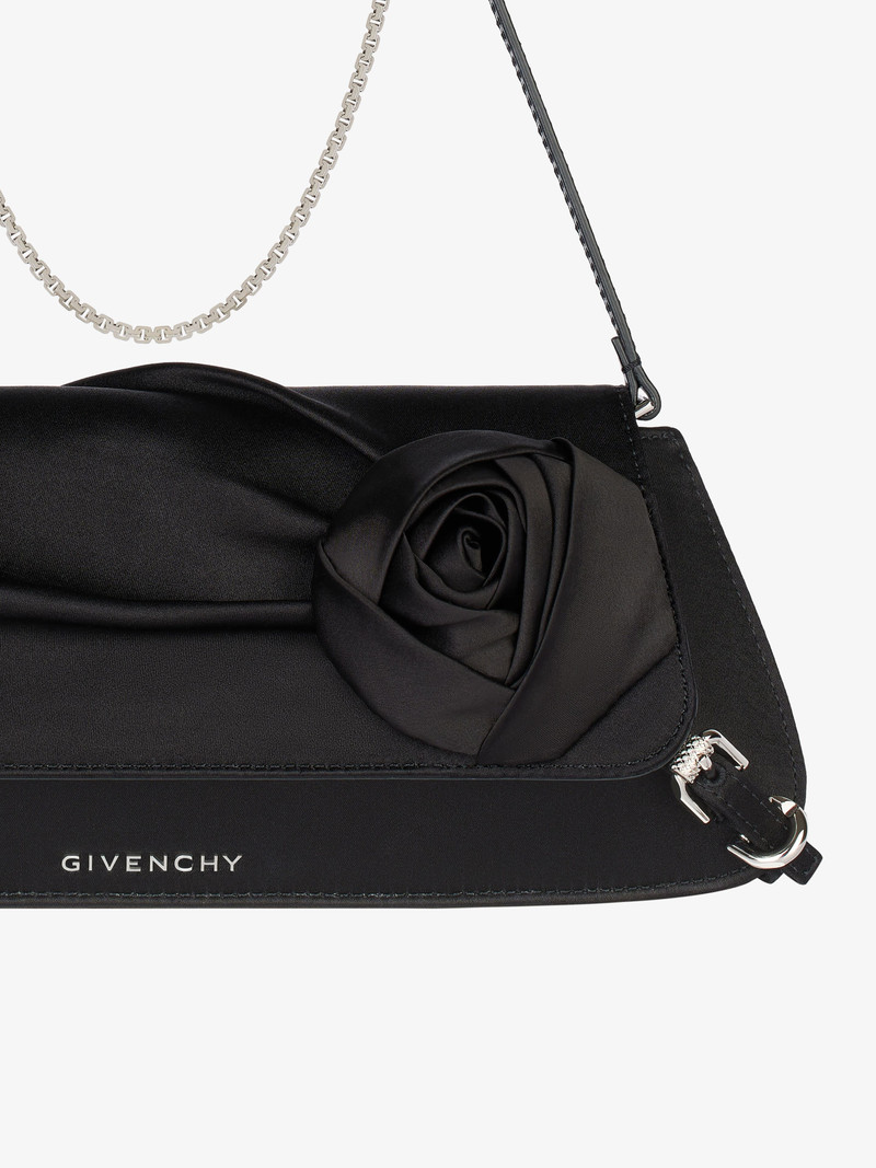 VOYOU CLUTCH BAG IN DRAPED SATIN WITH FLORAL ORNAMENT 7