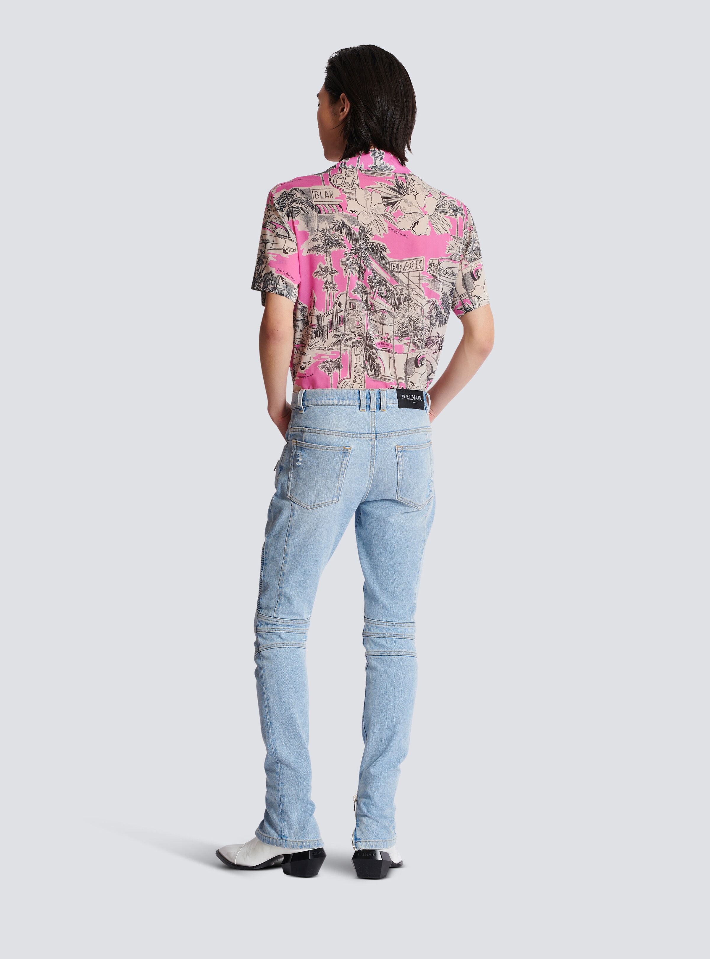 Light blue denim biker jeans - 4