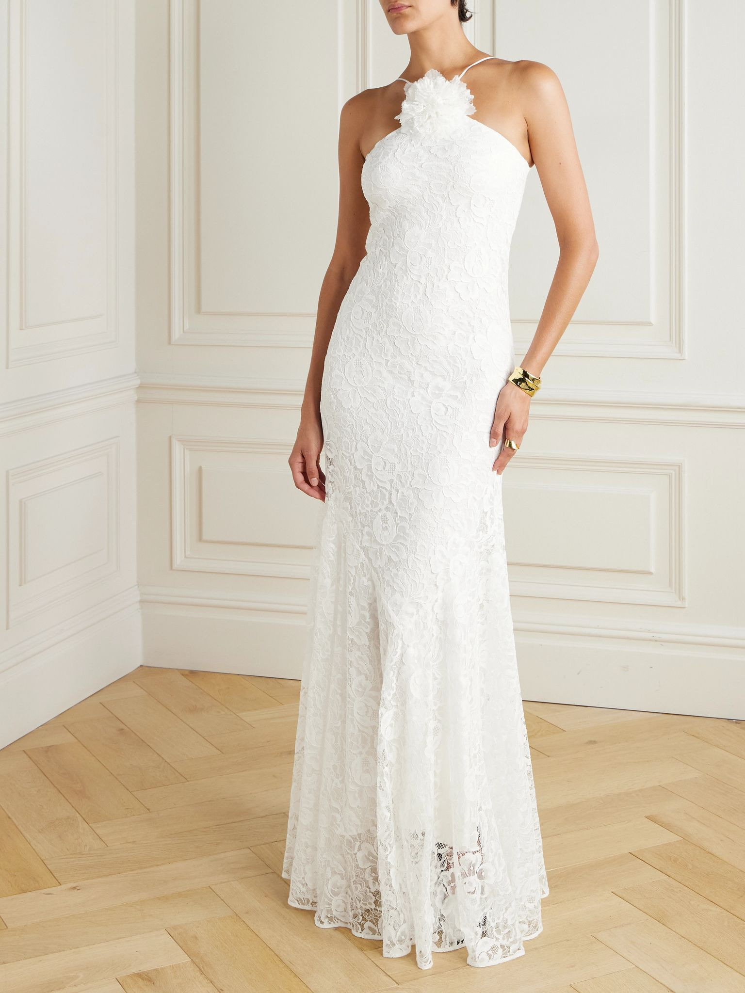 Appliquéd organic cotton-blend lace gown White - 2