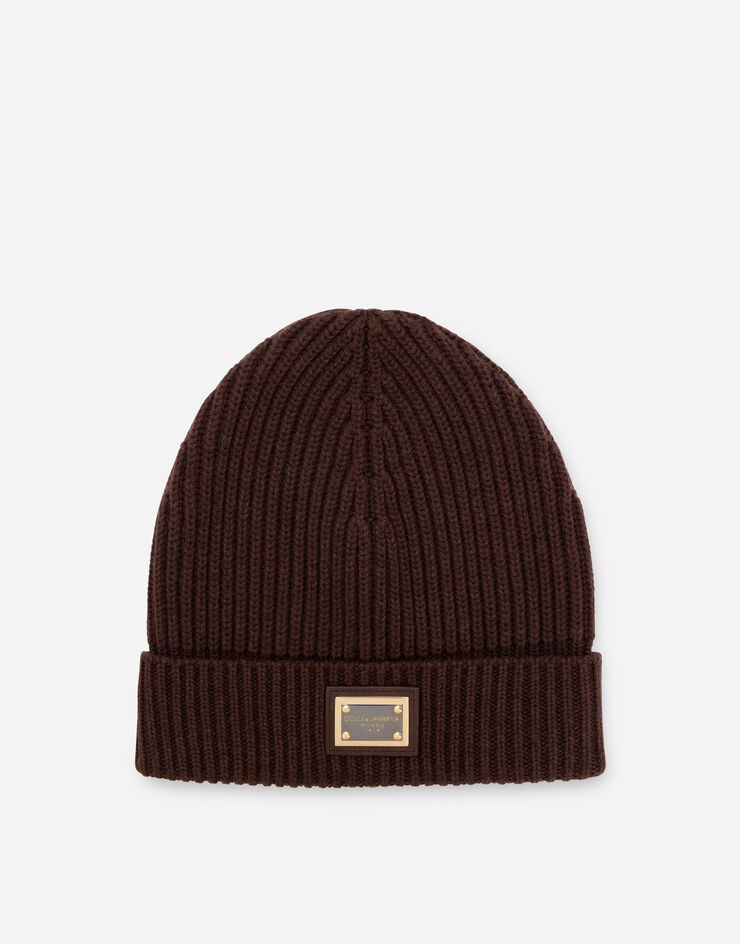 Knit cashmere hat with branded plate - 1
