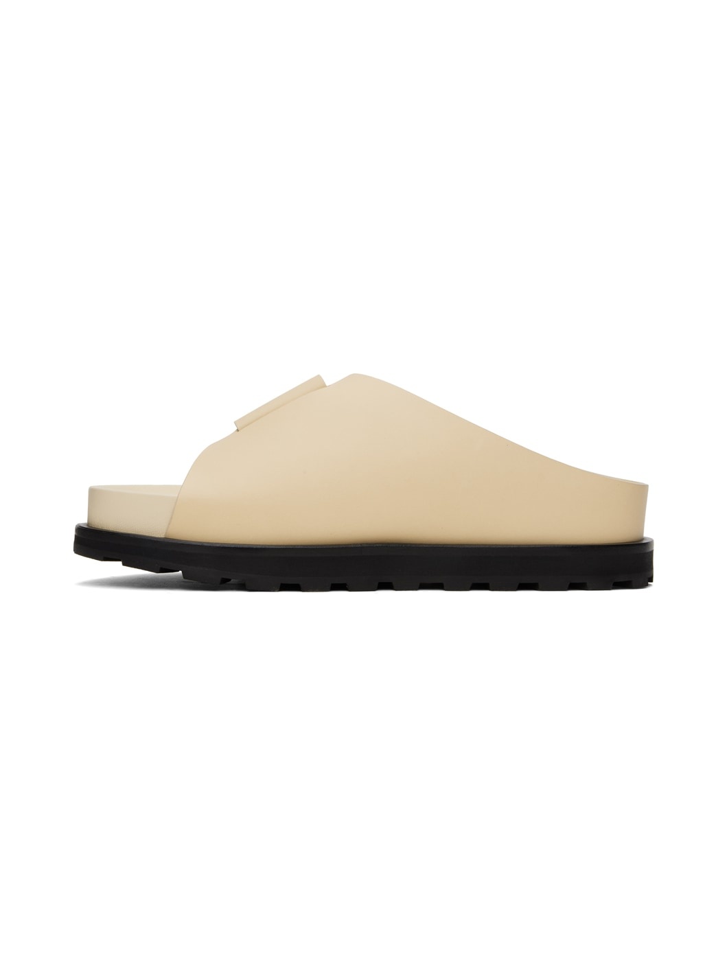 Beige Cross-Strap Leather Slides - 3