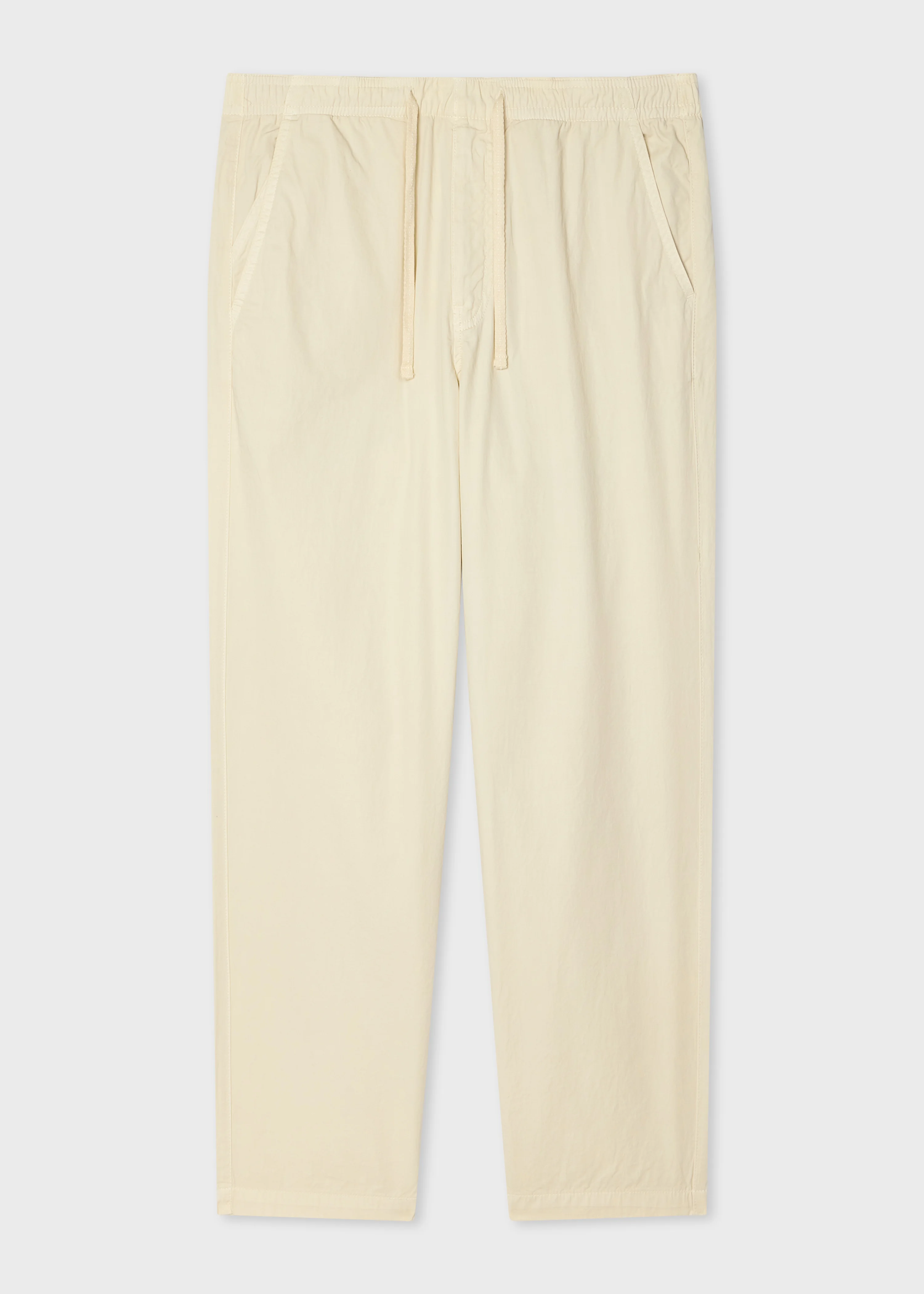 Ecru Cotton Drawstring-Waist Trousers - 1