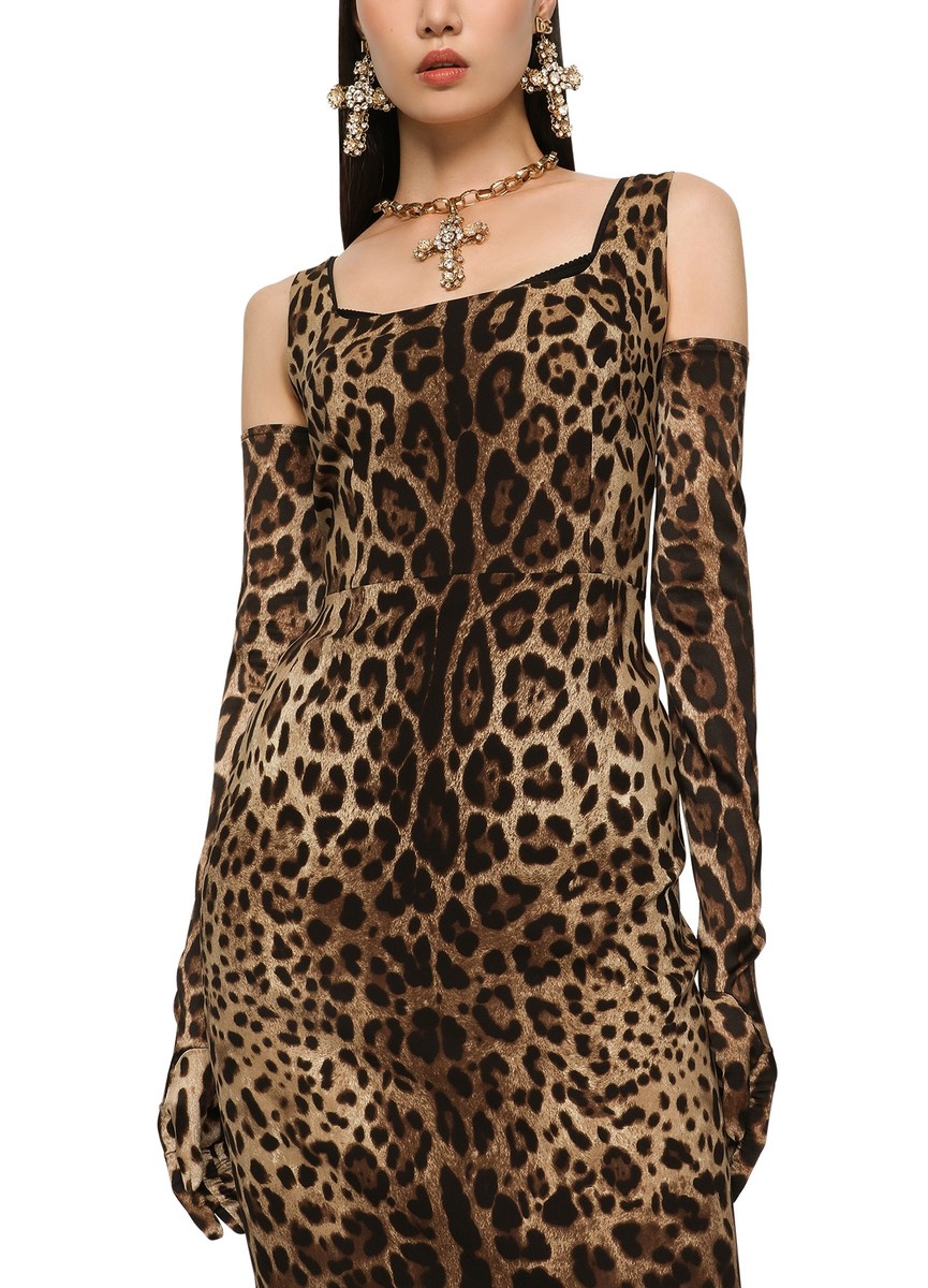 Leopard-print charmeuse midi dress - 4