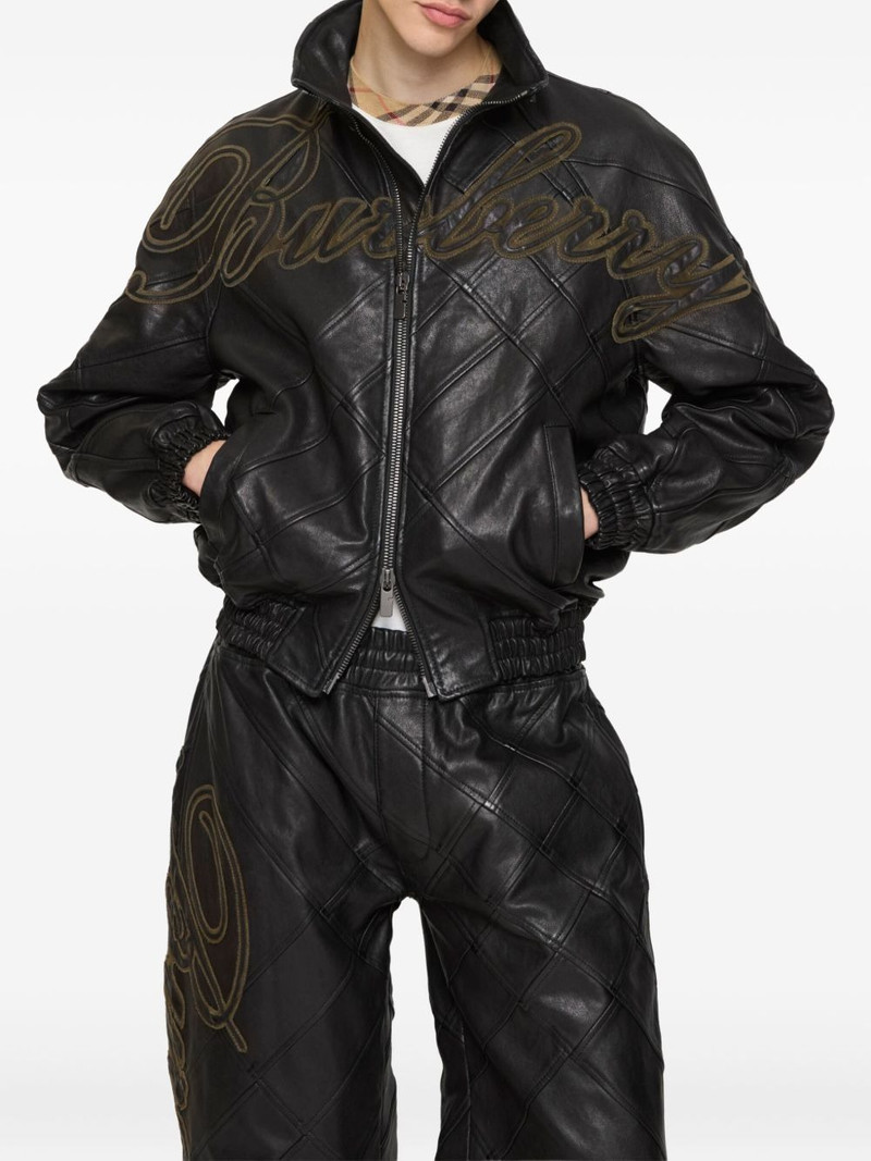 Burberry cursive-logo leather jacket outlook