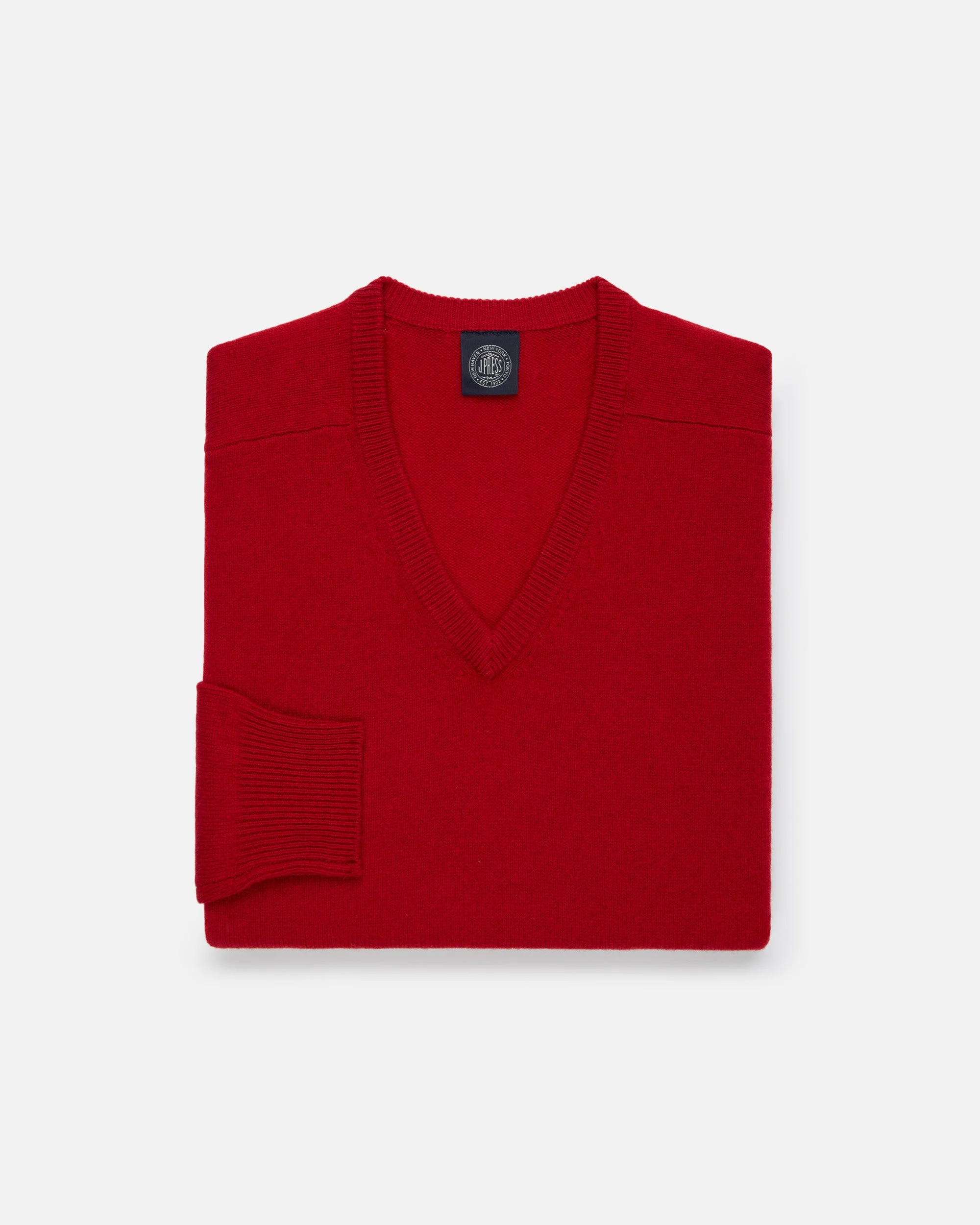 RED LAMBSWOOL V-NECK SWEATER - 1