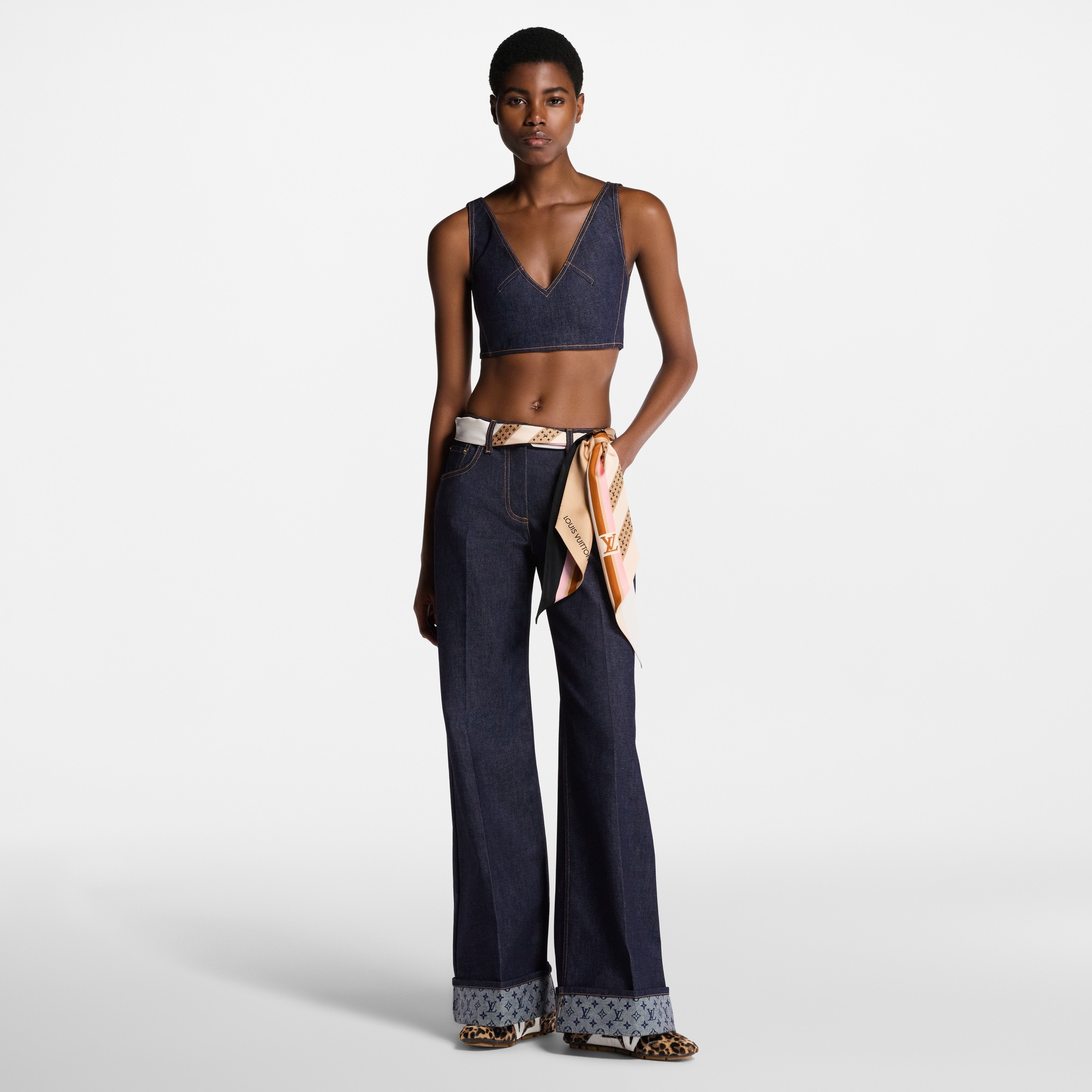 Denim V-Neck Crop Top - 6