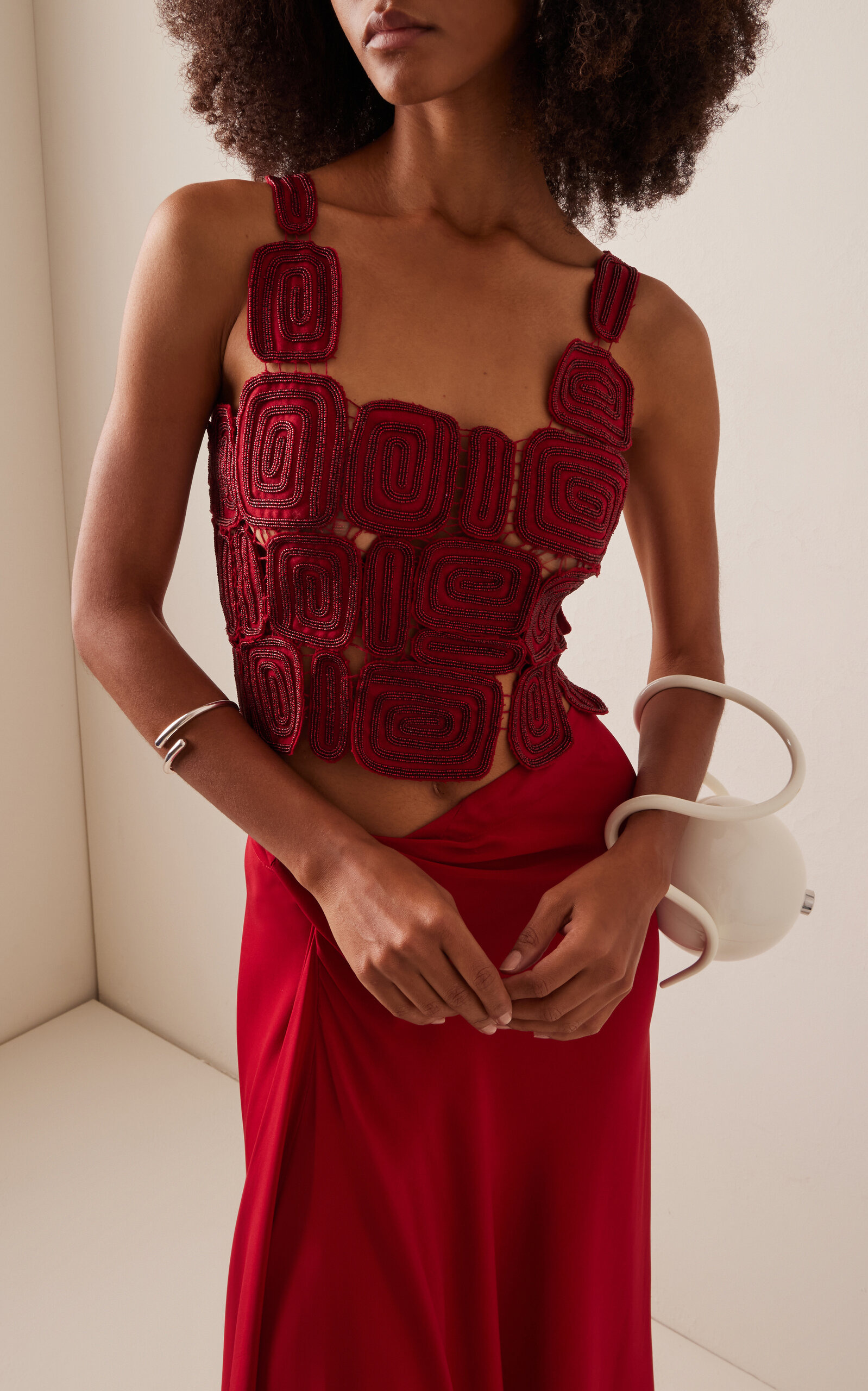 Reia Beaded Woven Wool-Blend Top burgundy - 2