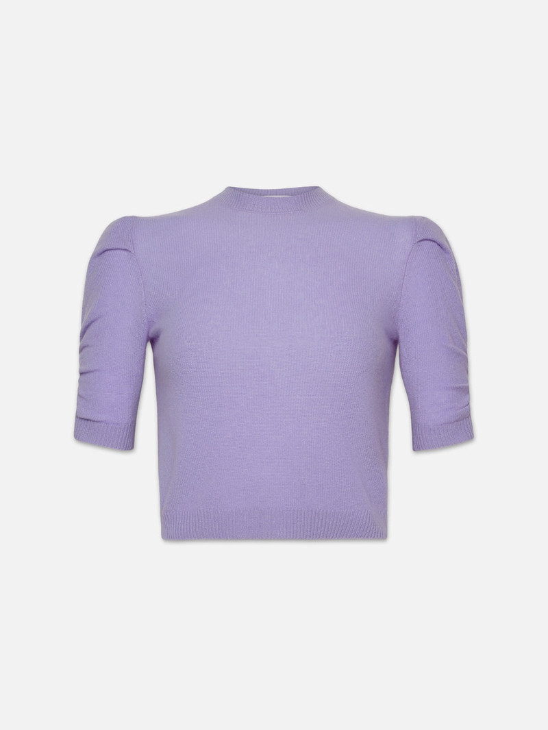 Ruched Sleeve Cashmere Sweater in Lilac 1