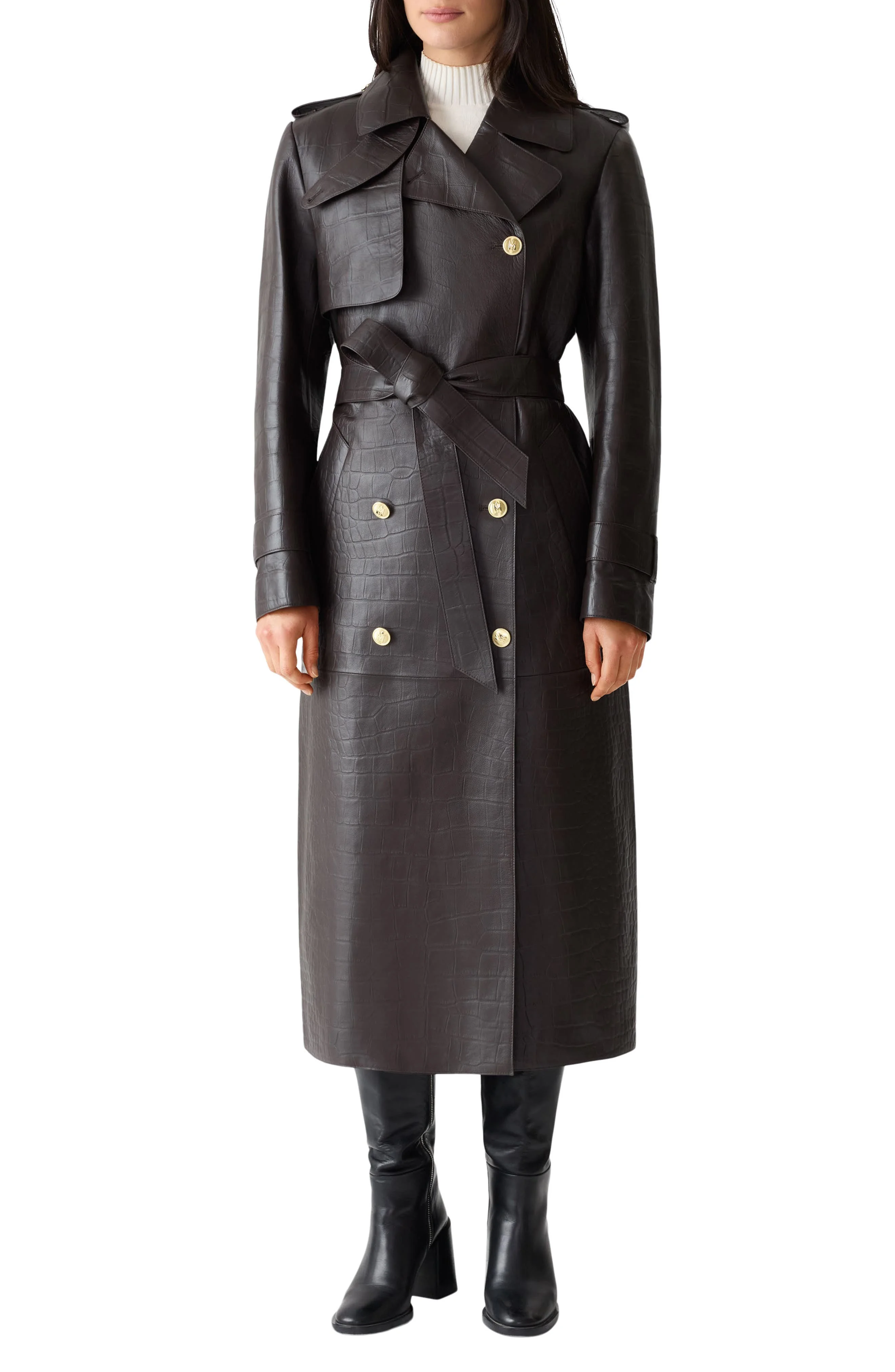 Mackage Gael Double Breasted Lambskin Leather Trench Coat in Coffee at Nordstrom - 1