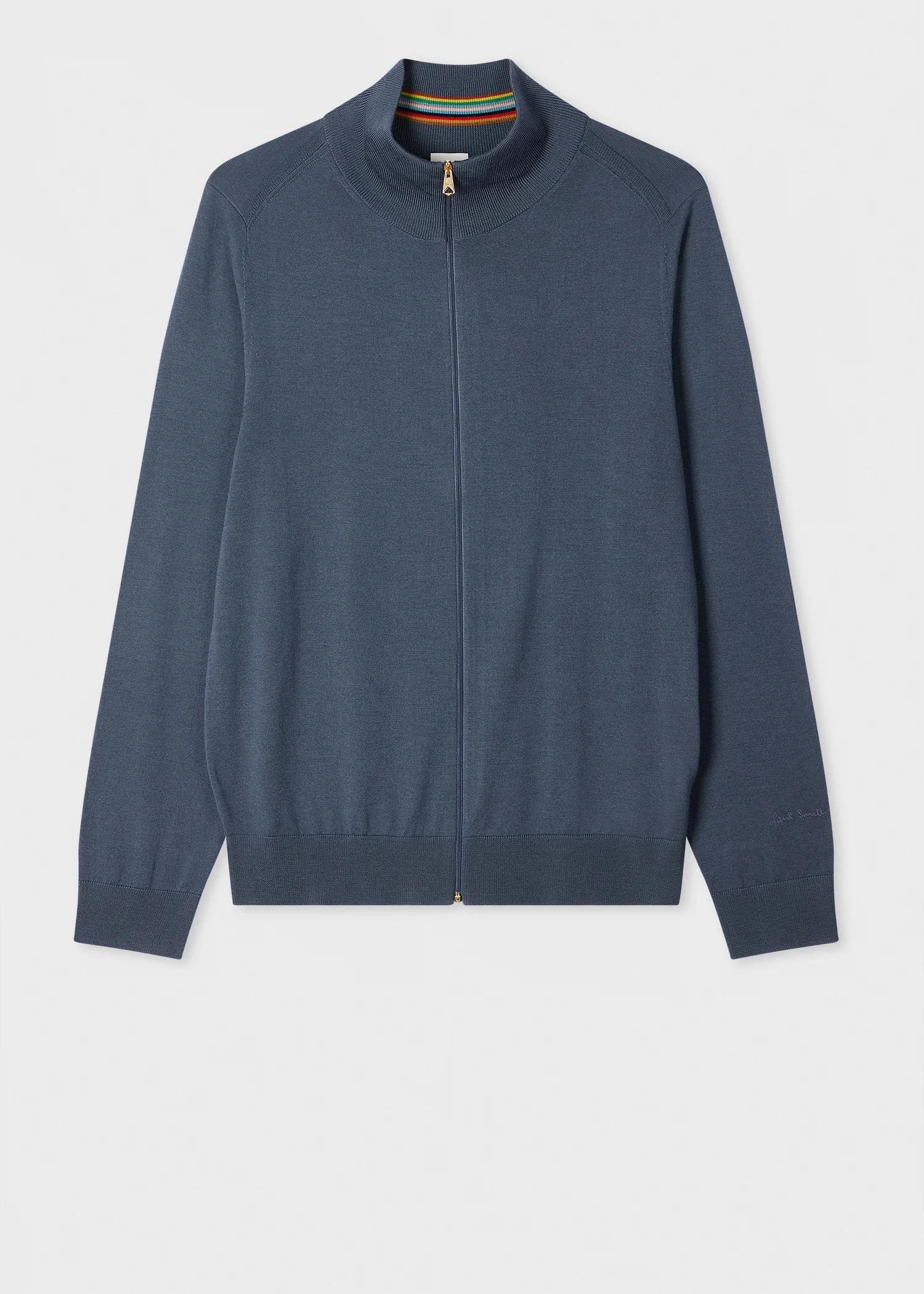 Stone Blue Merino Wool Full-Zip Cardigan - 1