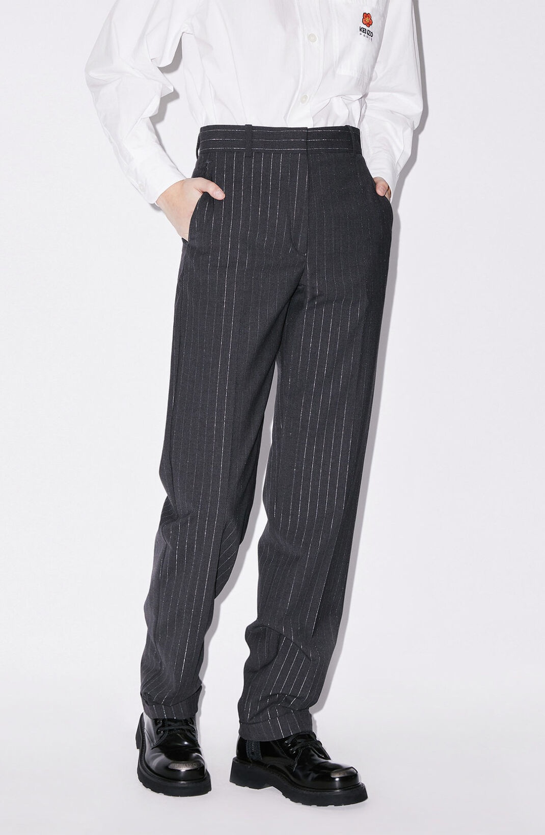 Cropped striped wool suit trousers - 4