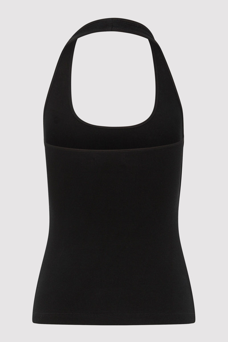 Rib Halter Top - Black - 8