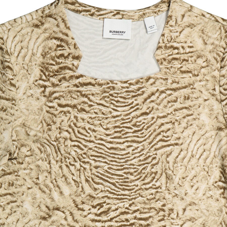 Burberry Pale Taupe Astrakhan Print Stretch Jersey Long-sleeve Top - 6