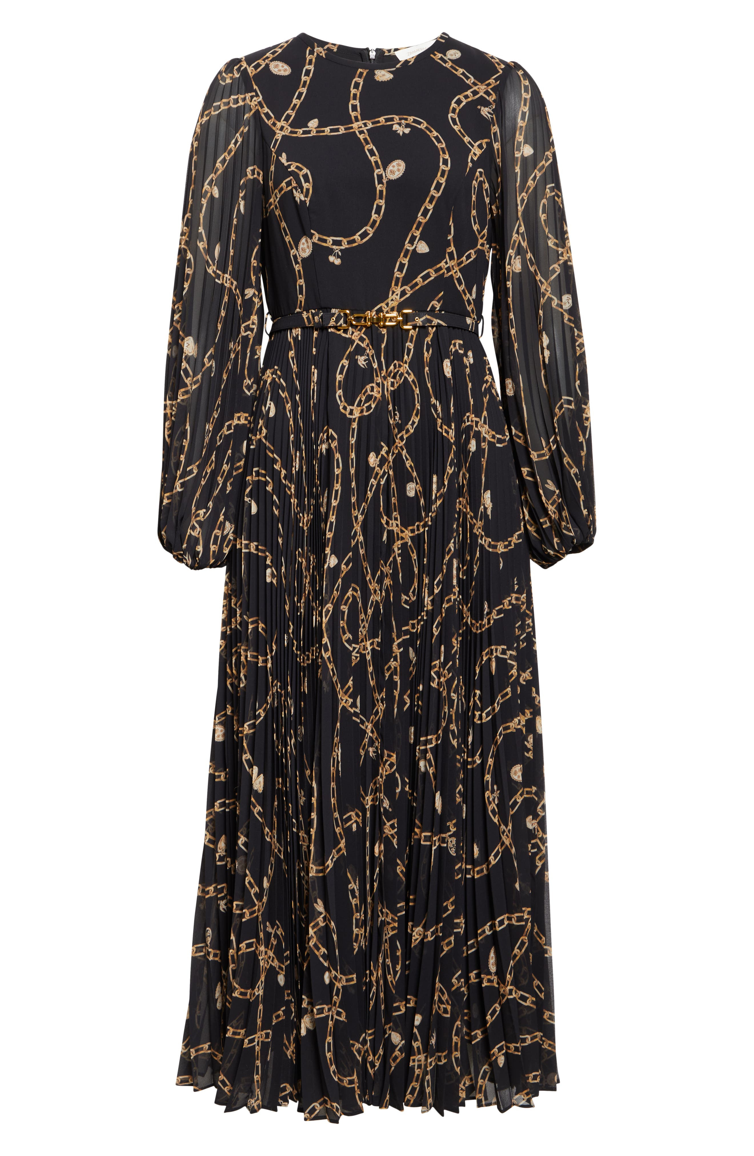 Zimmermann Chain Print Long Sleeve Sunray Pleated Dress in Black Charms at Nordstrom - 5