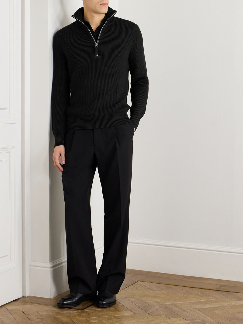 TOM FORD Slim-Fit Ribbed Silk and Merino Wool-Blend Half-Zip Sweater Black outlook