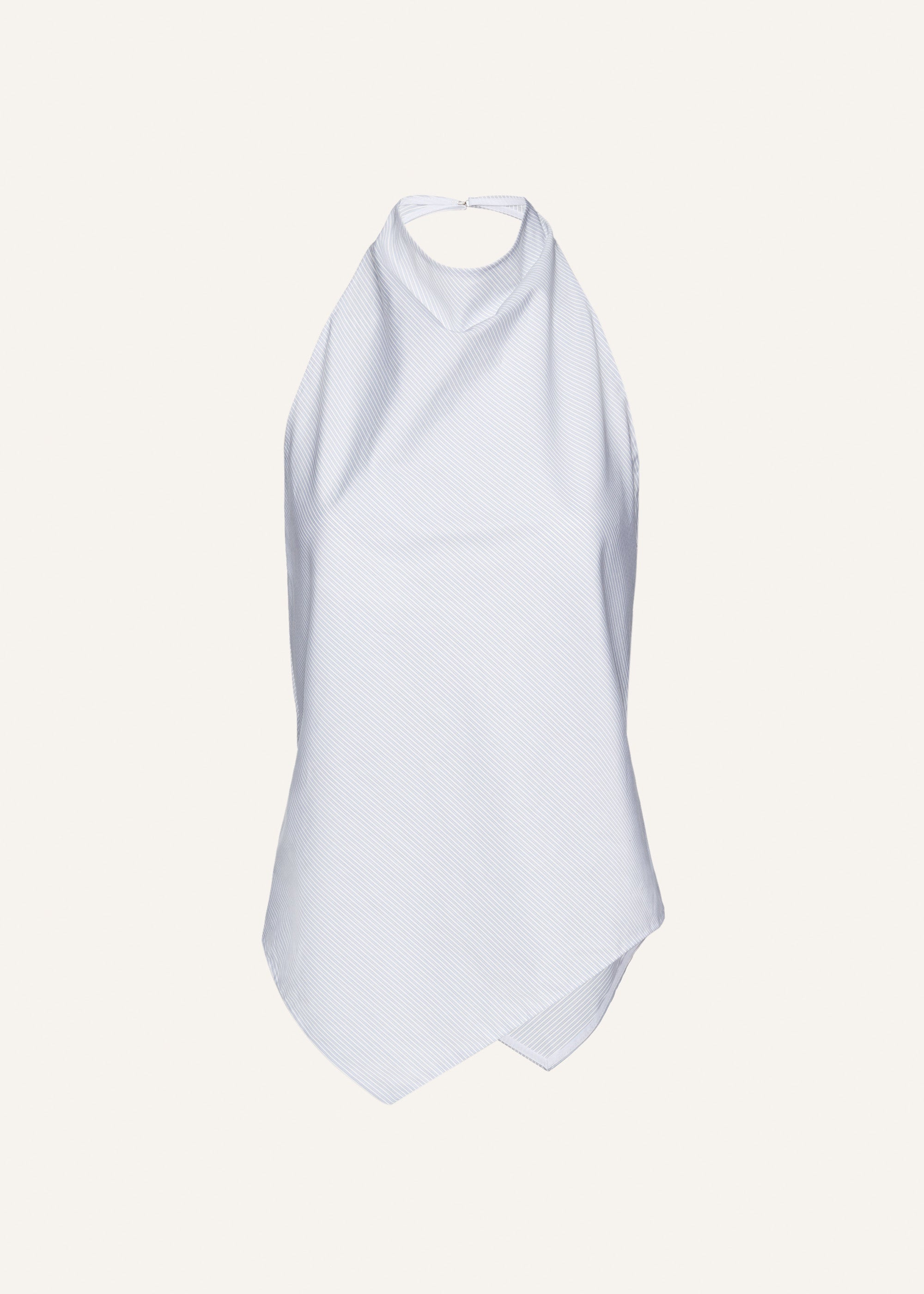 Silk high neck balloon top in grey stripes - 1