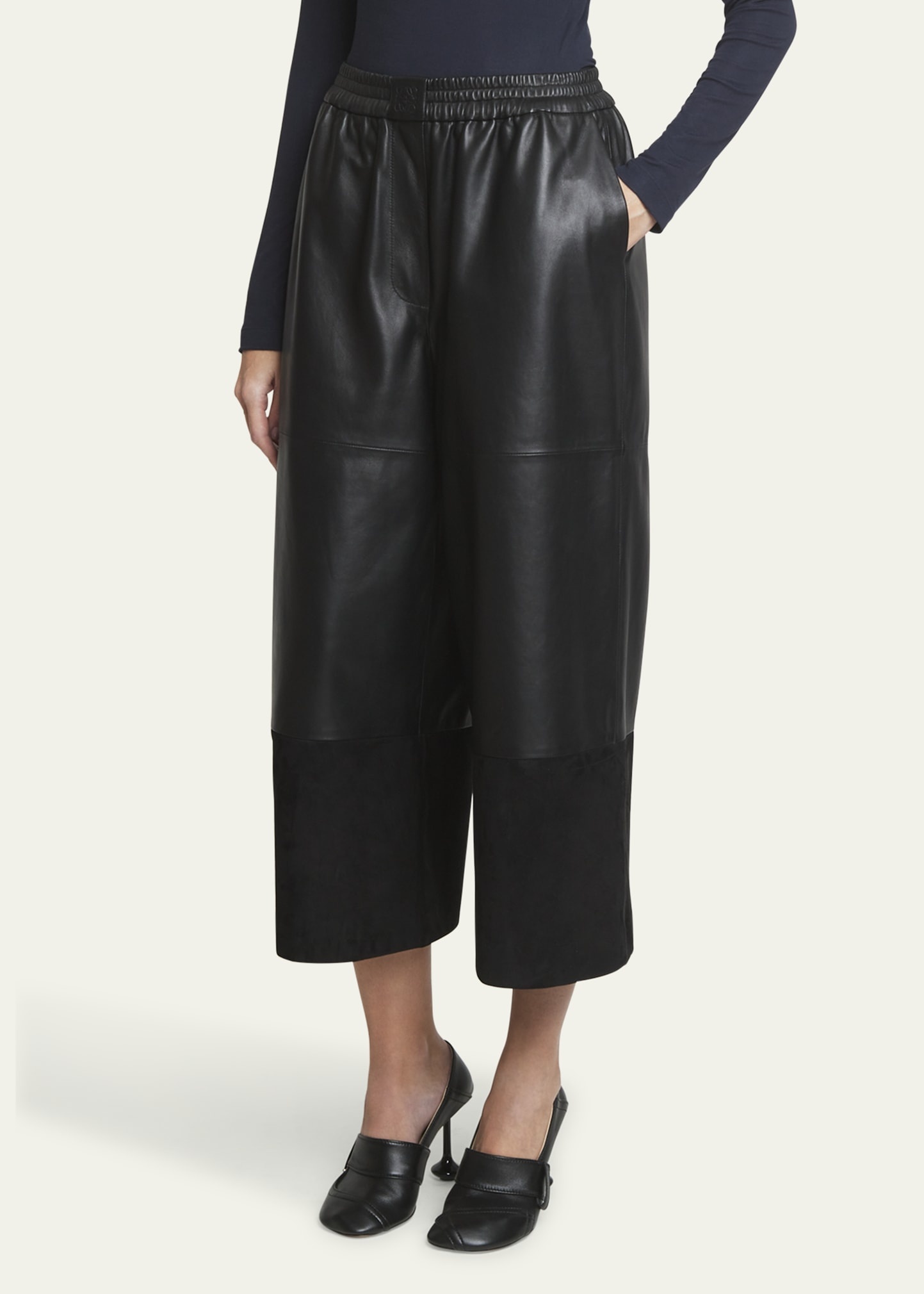 Cropped Leather and Suede Trousers - 4
