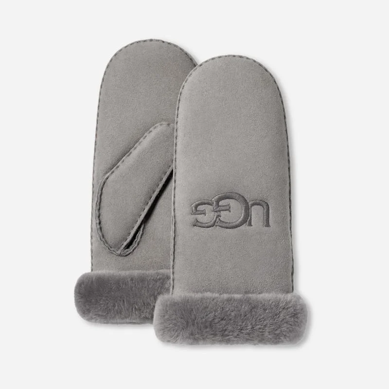 ® Women's Sheepskin Embroider Mitten in Anchor Grey - 1