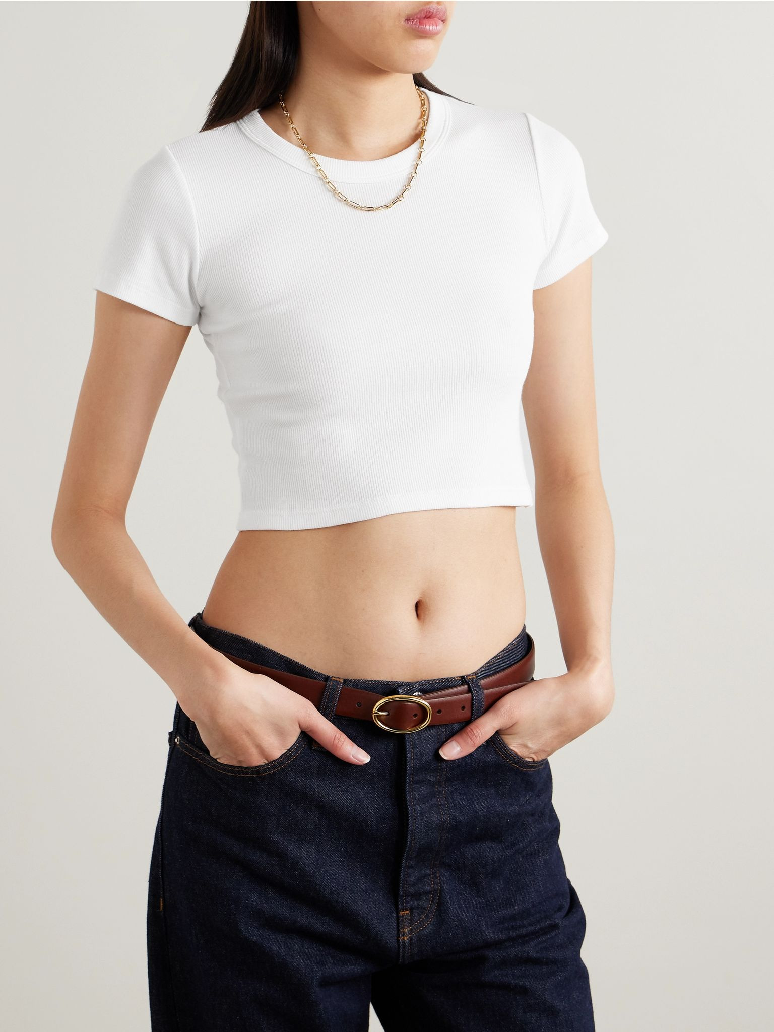 Kelly cropped ribbed stretch-cotton jersey T-Shirt White - 3