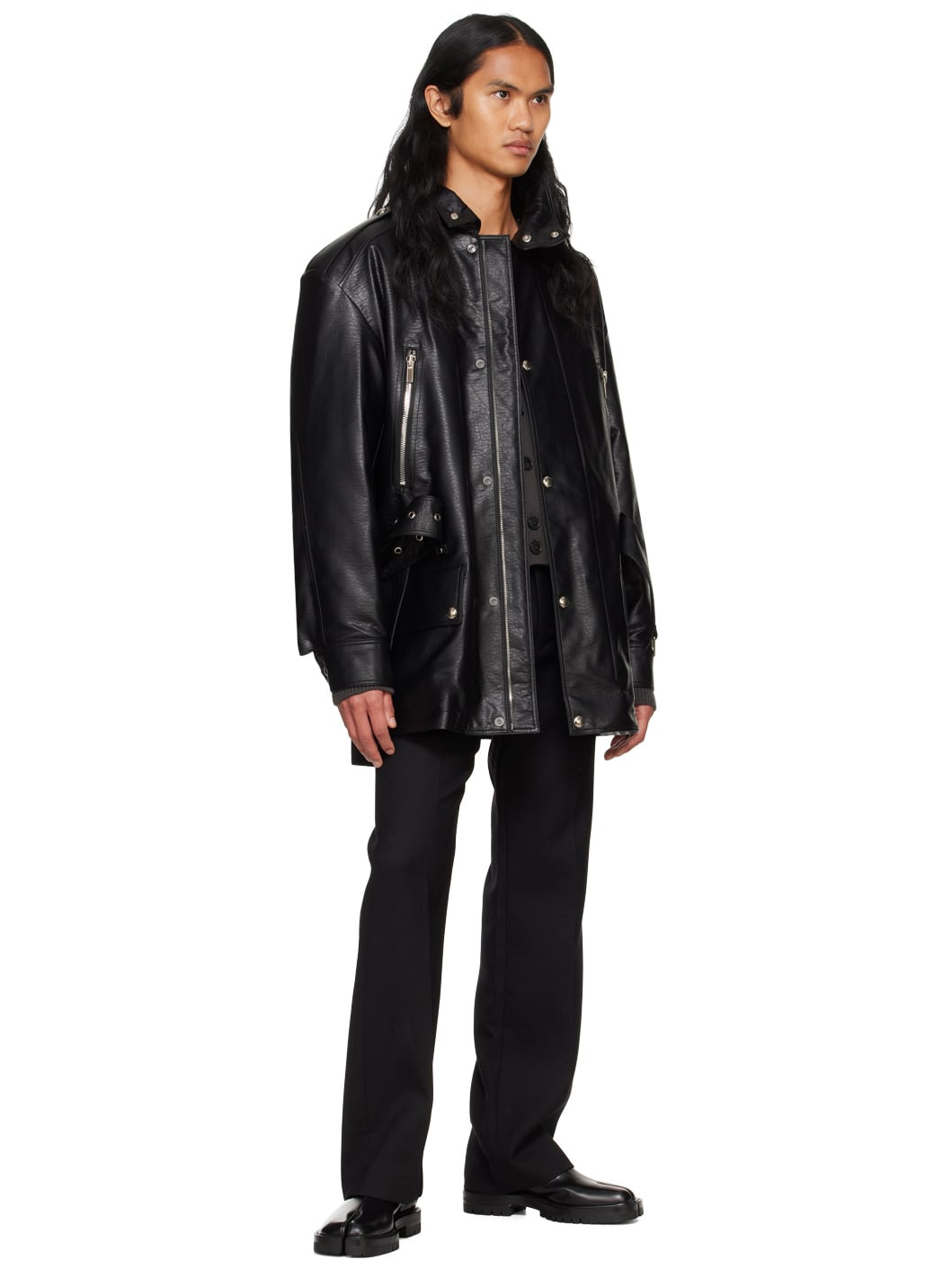 Black Safari Faux-Leather Jacket - 4