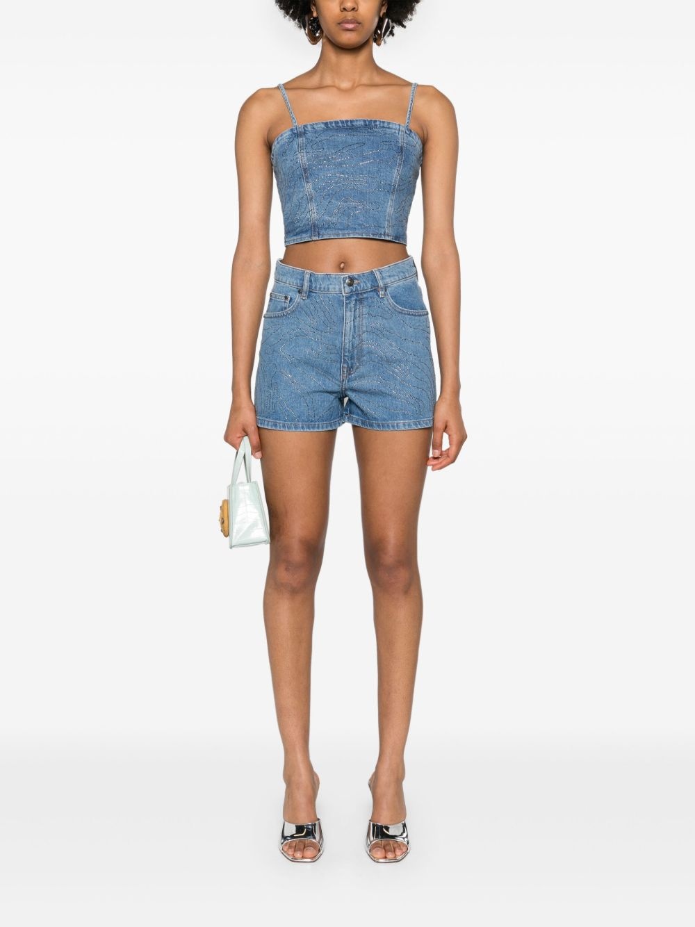 rhinestoned high-rise denim shorts - 2