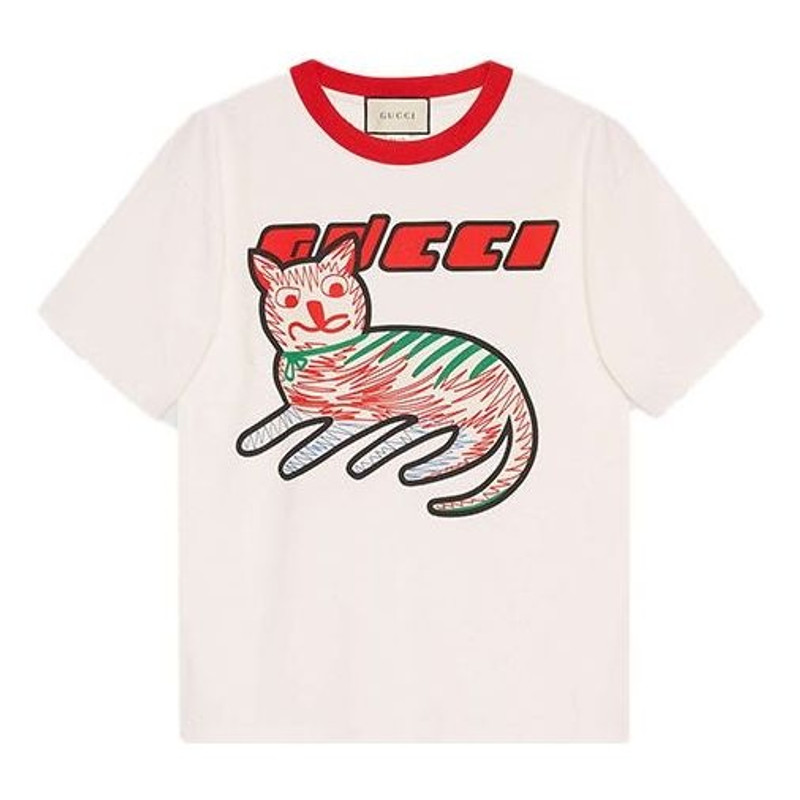 Gucci Cat Print Oversize T-shirt 'off white' 616036-XJCVU-9125 - 1