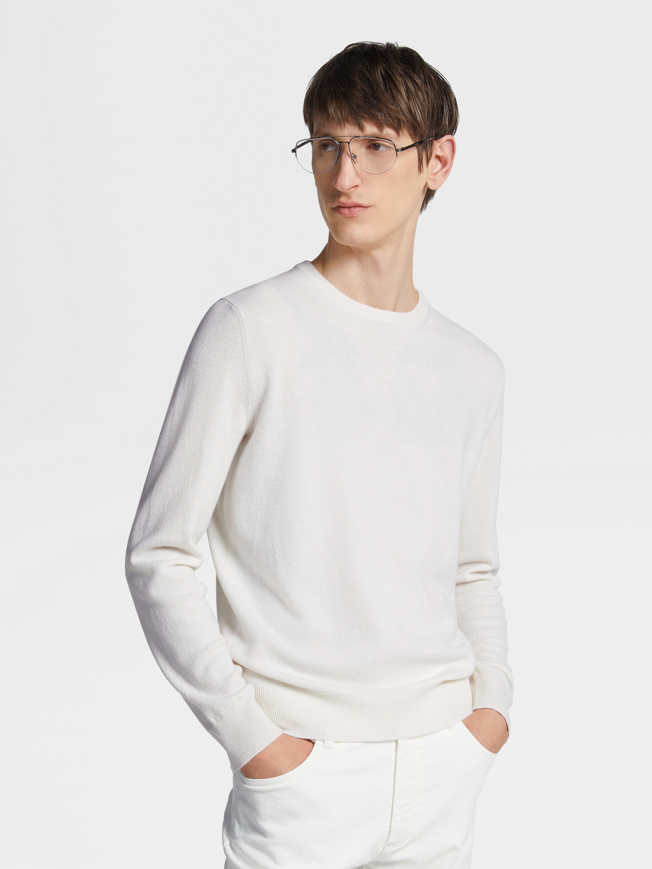 WHITE OASI CASHMERE CREWNECK - 5