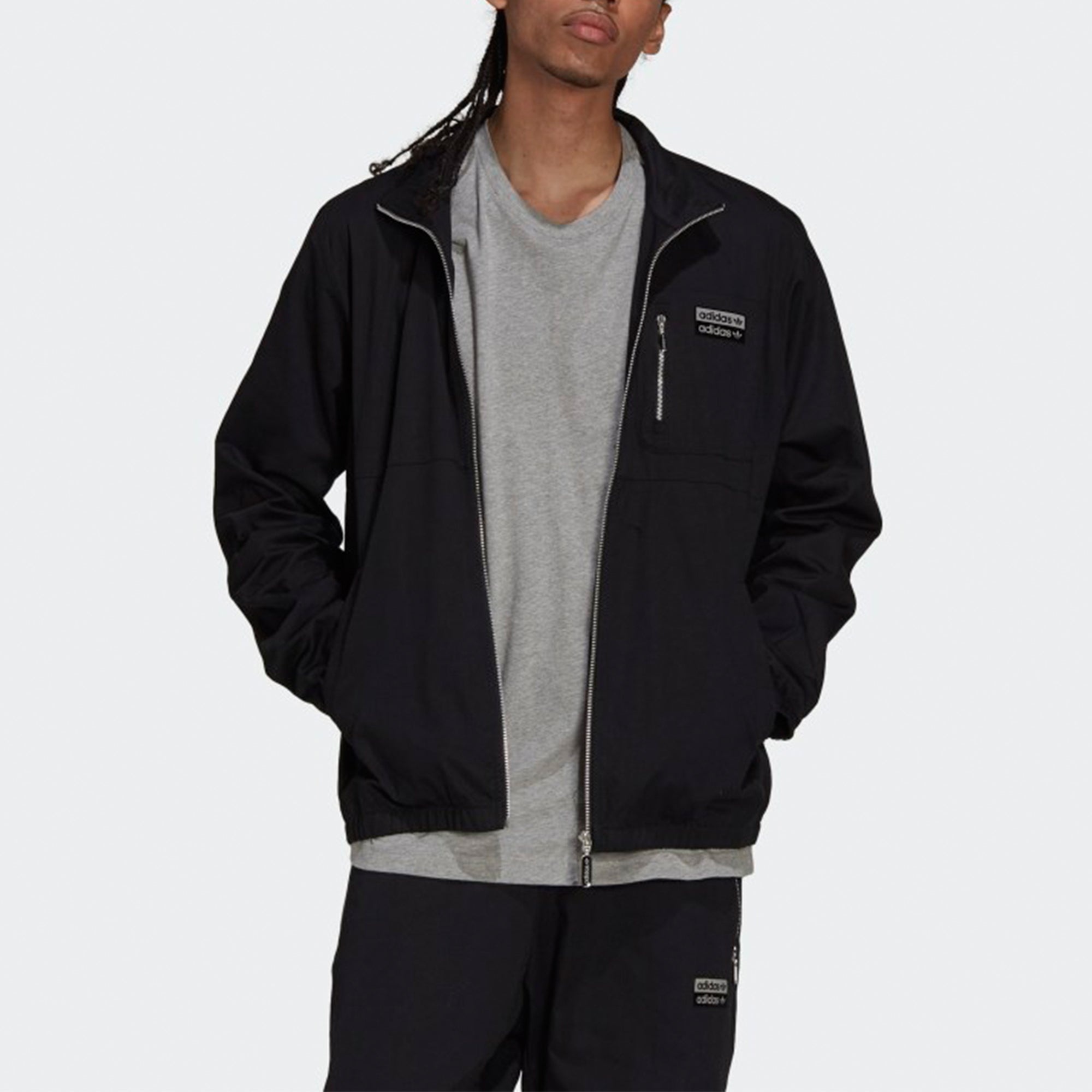 adidas originals R.y.v. Cotton Twill Double Label Training Sports Stand Collar Logo Jacket Black H11 - 2