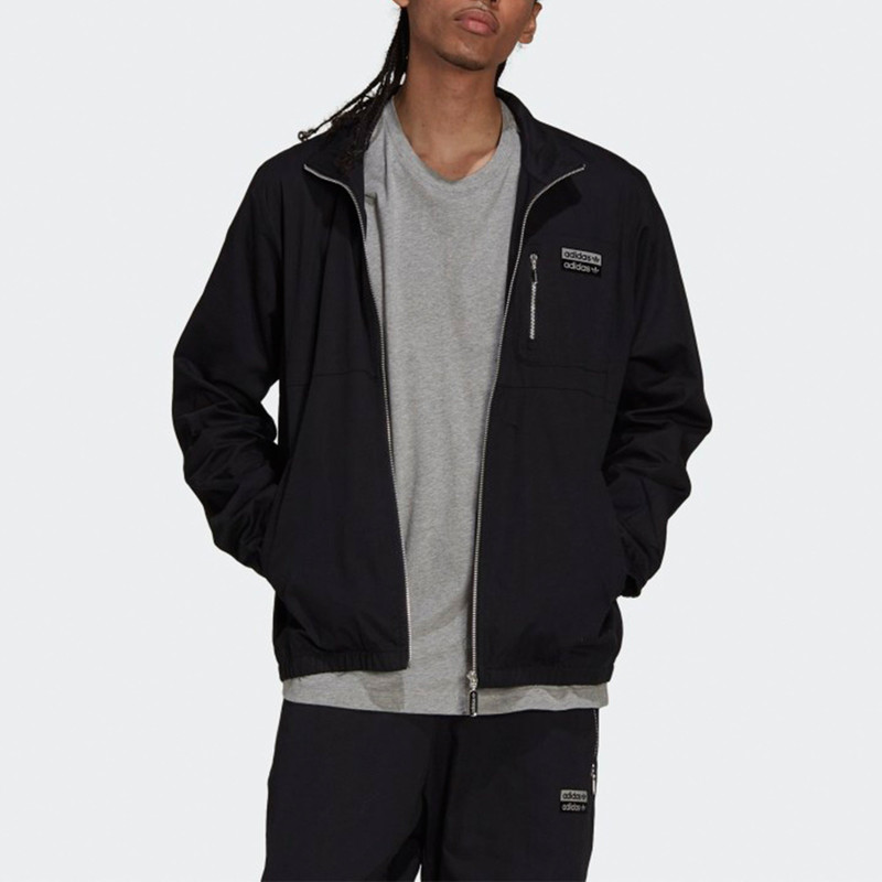 adidas adidas originals R.y.v. Cotton Twill Double Label Training Sports Stand Collar Logo Jacket Black H11 outlook