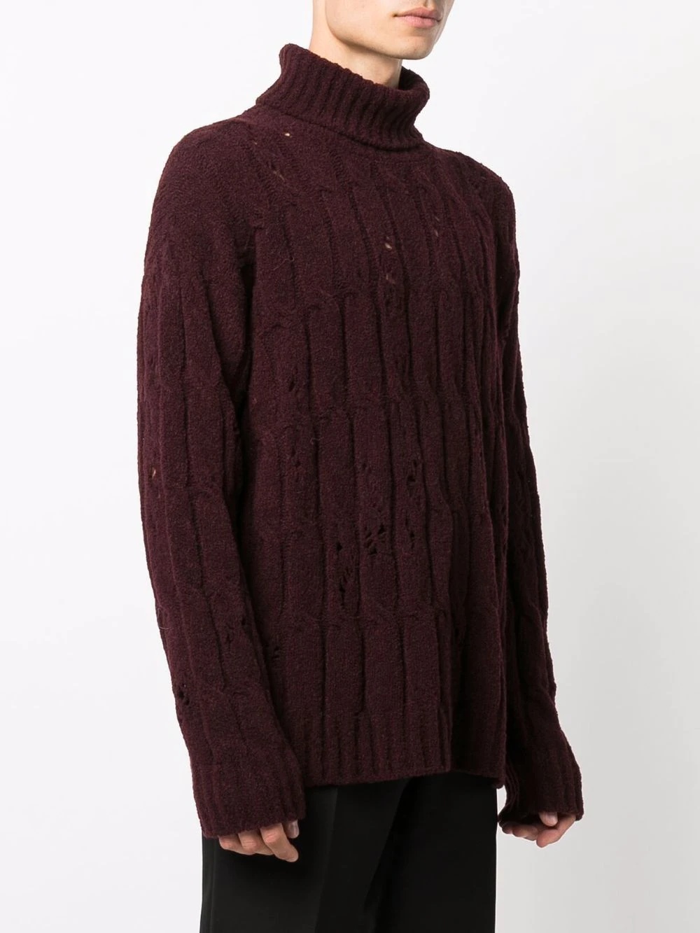 distressed cable knit jumper - 3