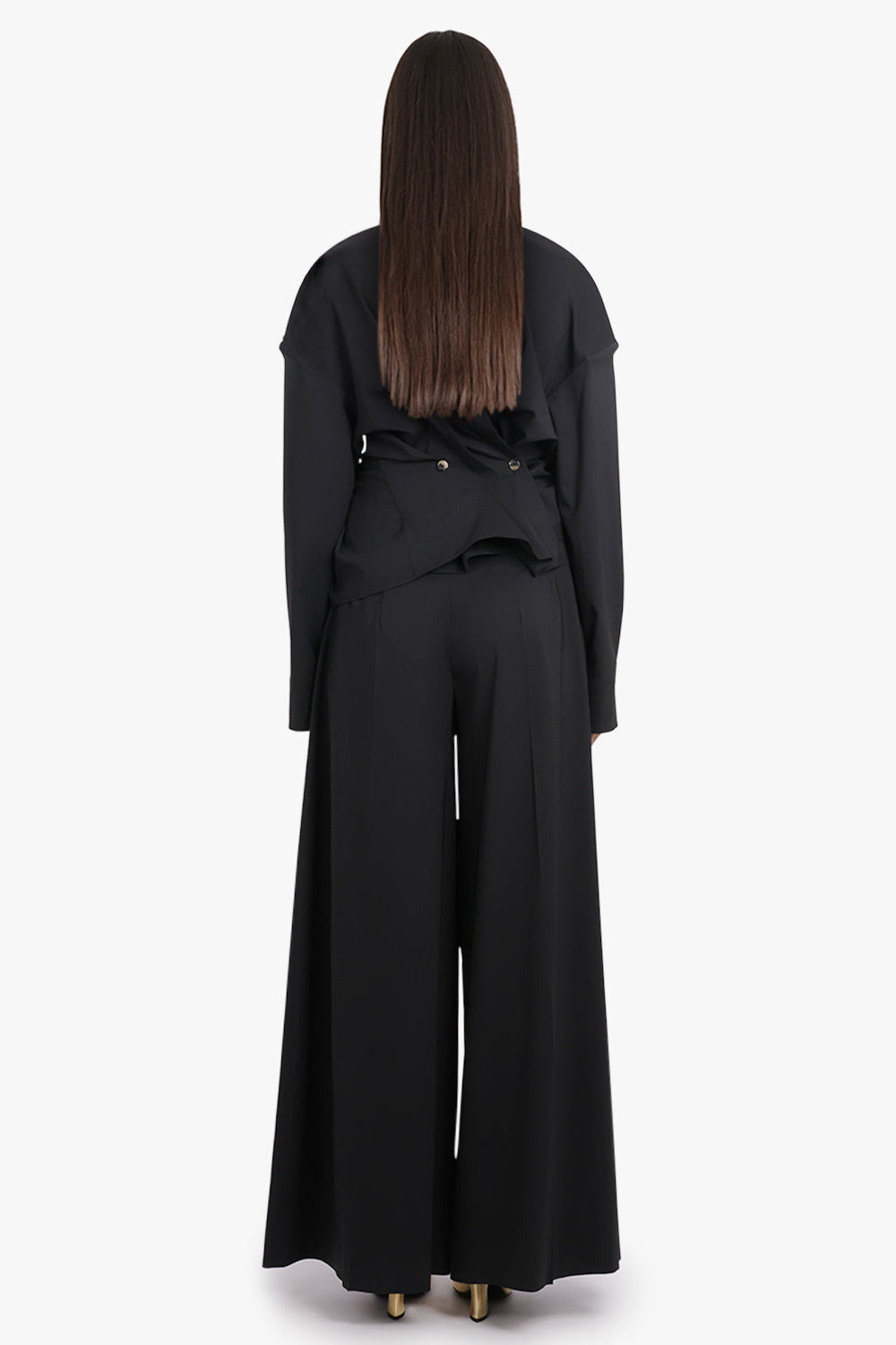 HIGH SIDE SPLIT PANTS WITH BUTTON CLOSURES | BLACK - 4