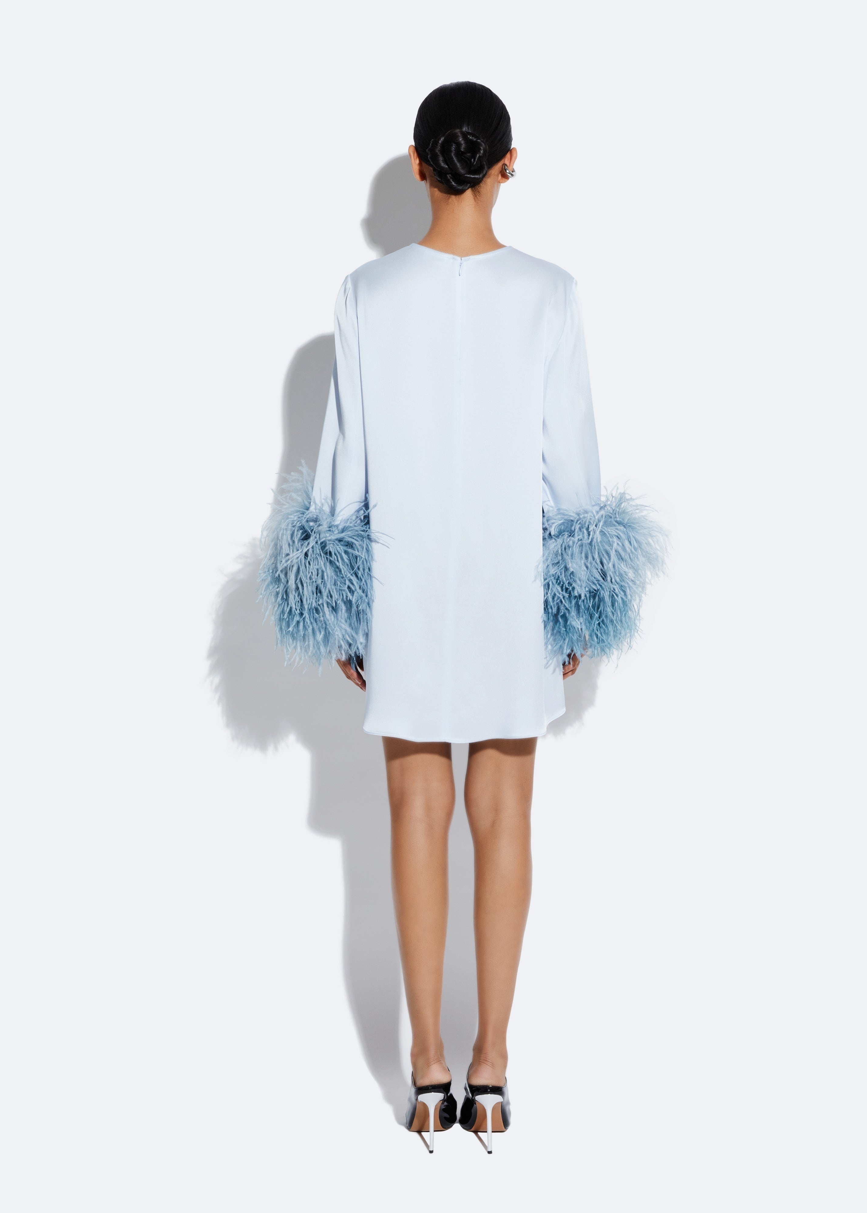 Satin Dress With Feathers - 3