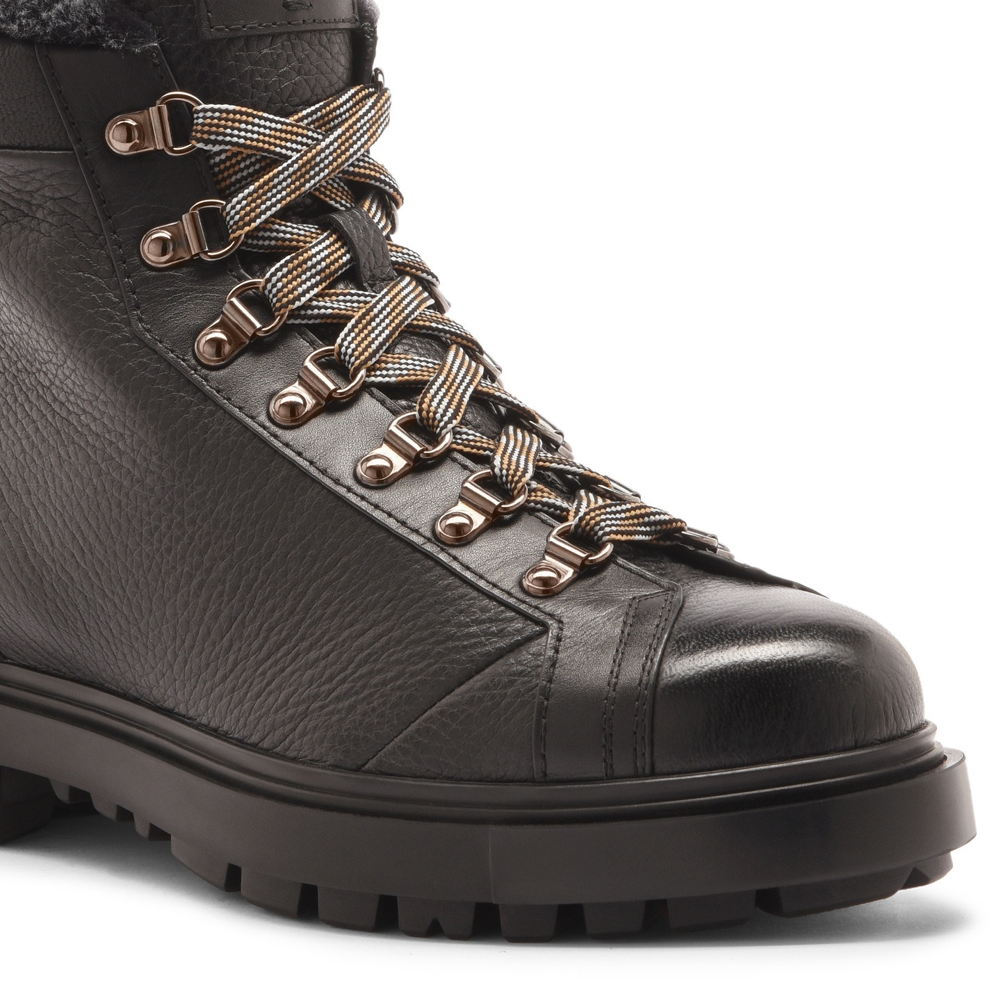 Men's black tumbled leather hiking boot with fur - 6