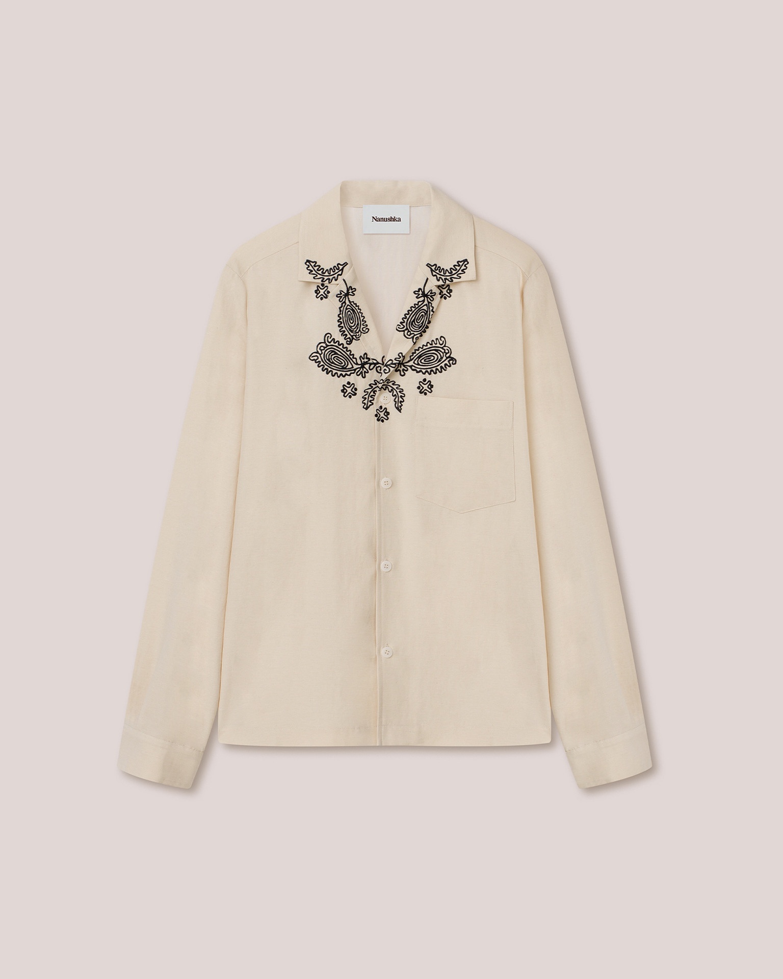 DUCO - Embroidered slub short-sleeve shirt - Creme - 1